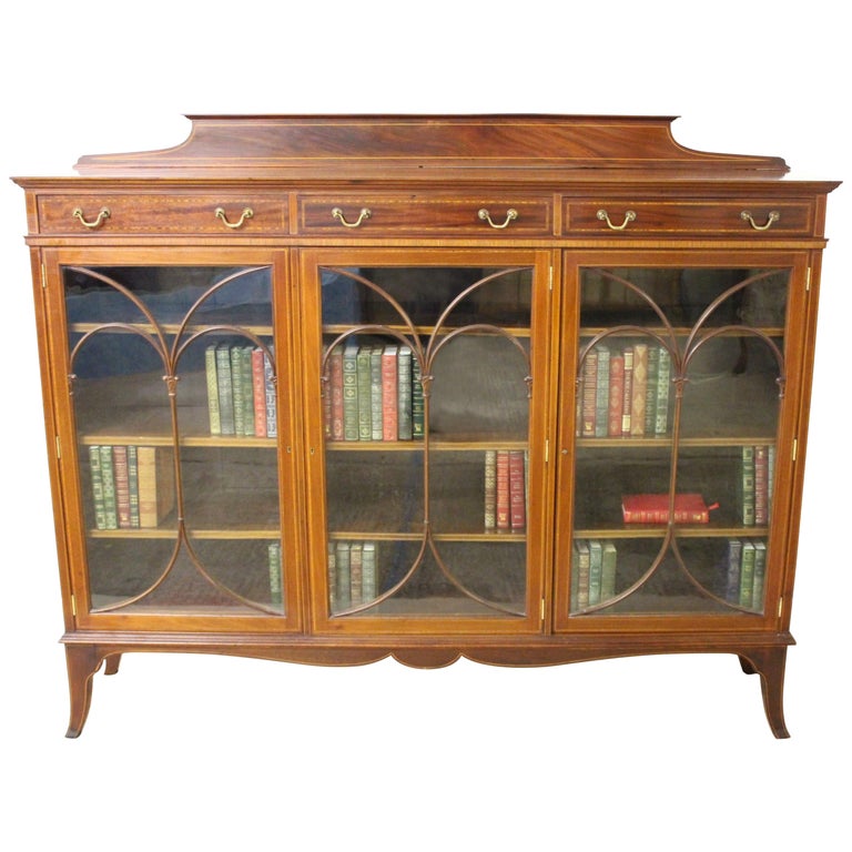 Edwardian Inlaid Mahogany Bookcase by Maple and Co For Sale at 1stdibs