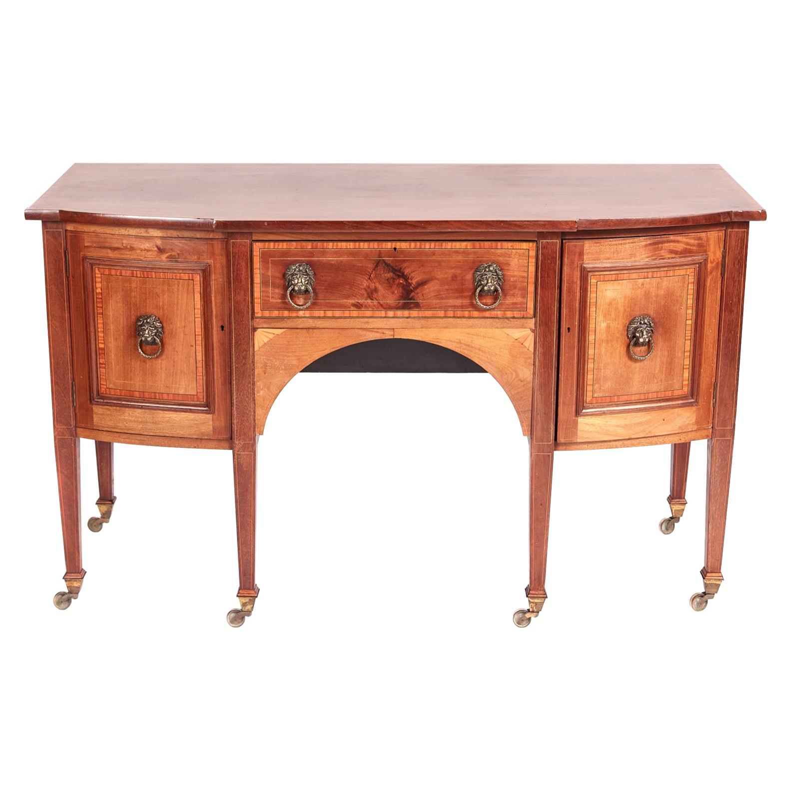 Antique Edwardian Inlaid Mahogany Breakfront Sideboard