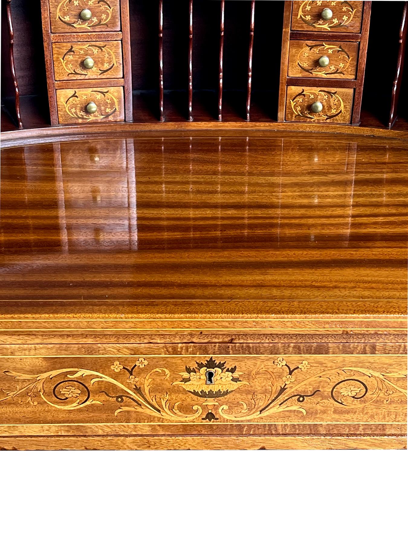 Edwardian Inlaid Mahogany Carlton House Writing Desk with Marquetry Inlay 5