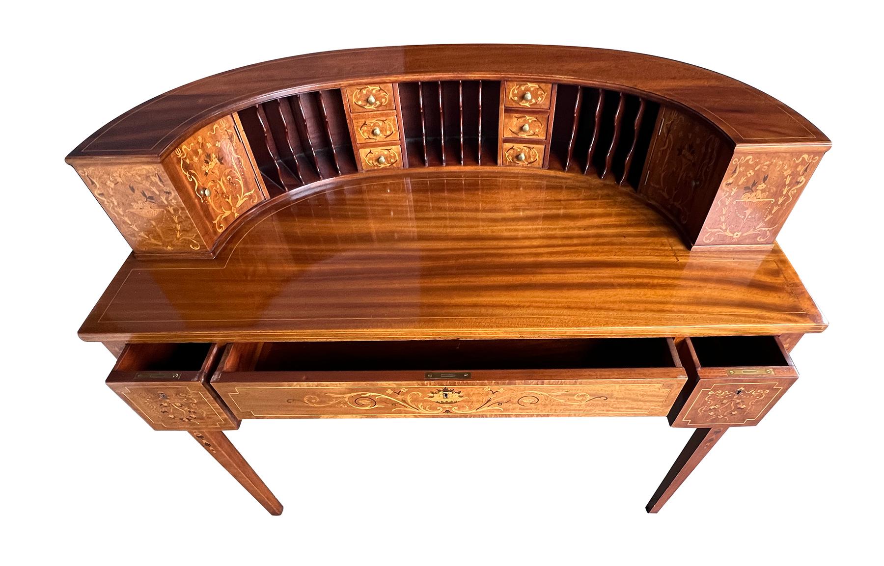Edwardian Inlaid Mahogany Carlton House Writing Desk with Marquetry Inlay 6