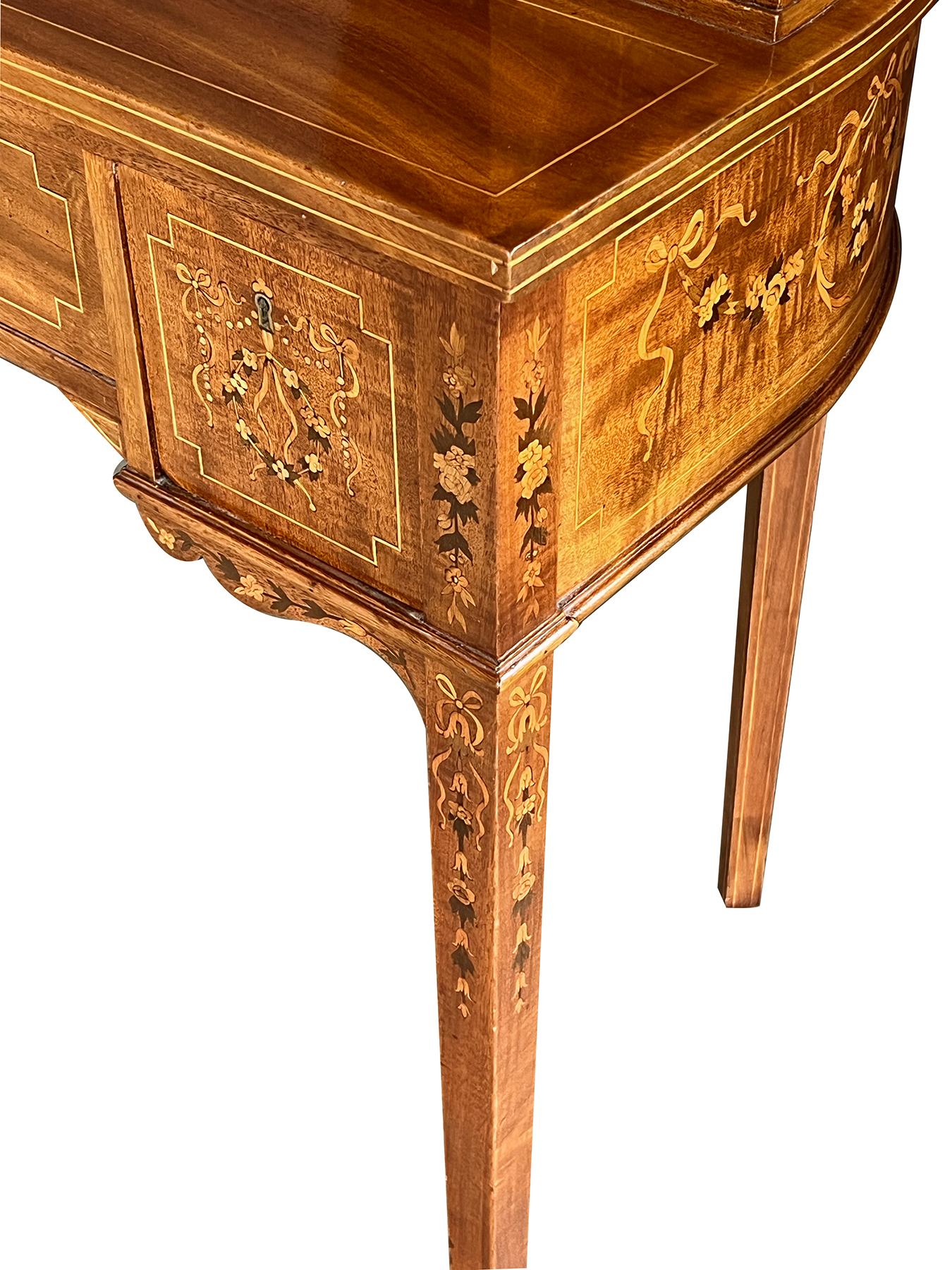 Edwardian Inlaid Mahogany Carlton House Writing Desk with Marquetry Inlay 7