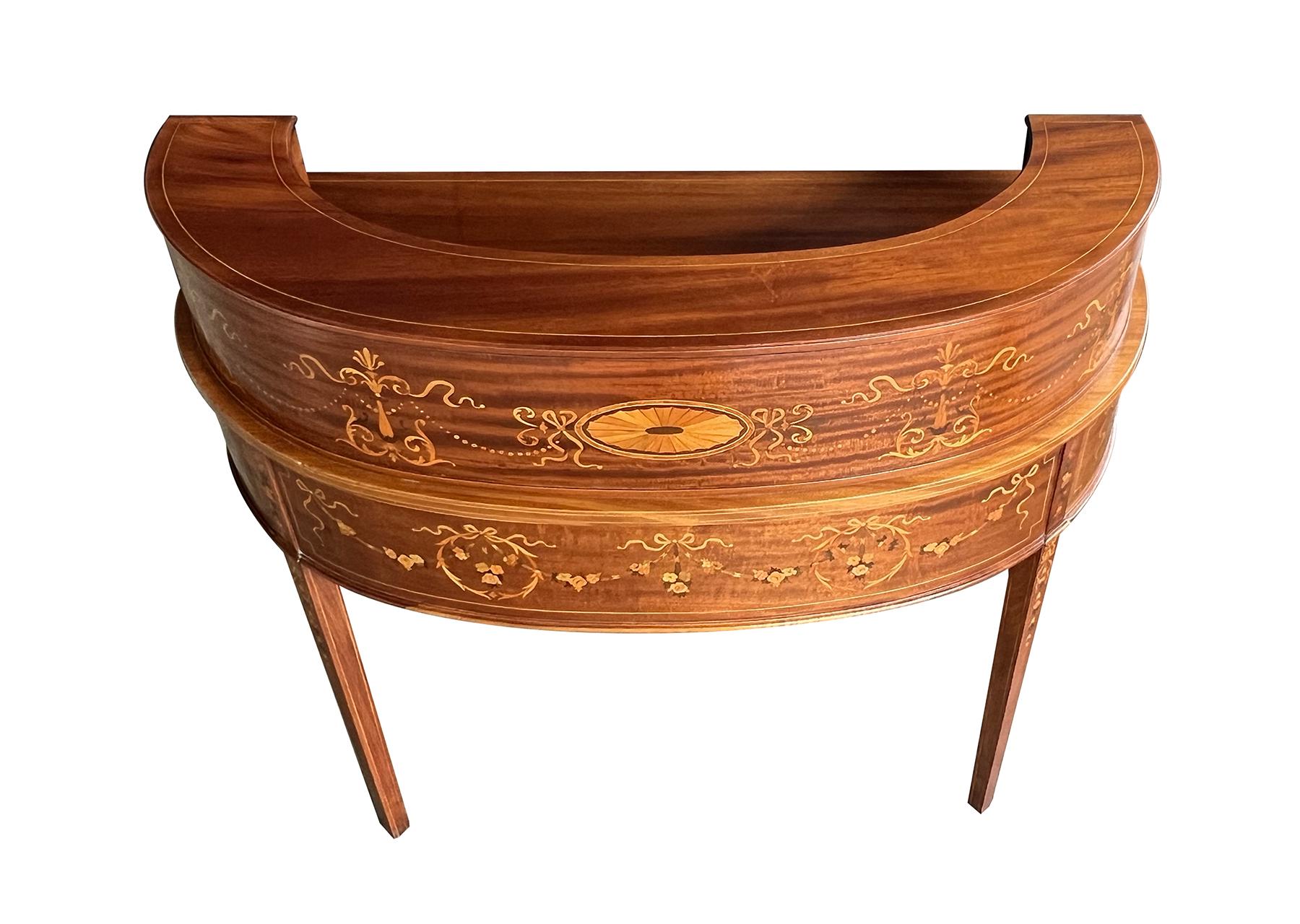 Edwardian Inlaid Mahogany Carlton House Writing Desk with Marquetry Inlay 9