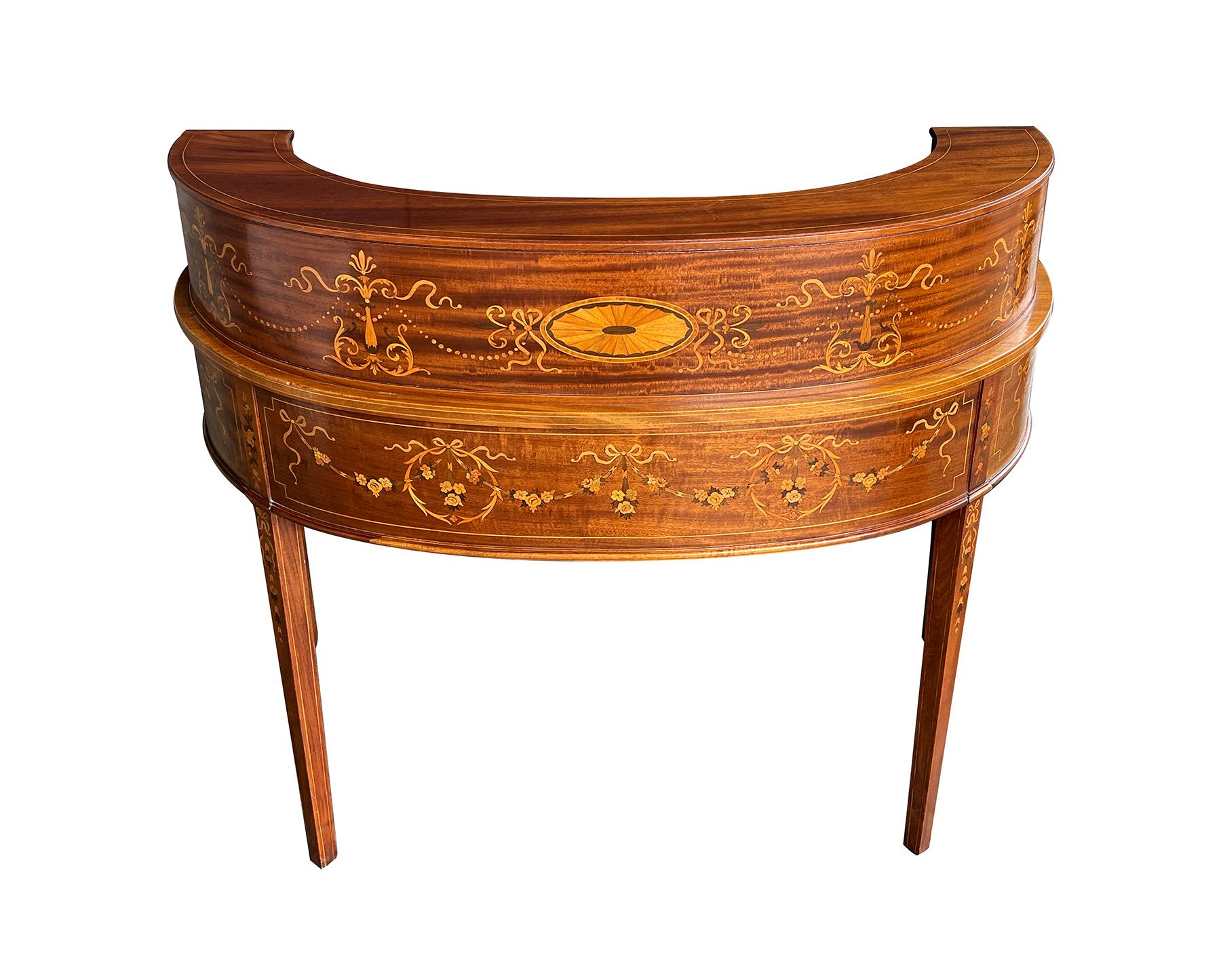 Edwardian Inlaid Mahogany Carlton House Writing Desk with Marquetry Inlay 10