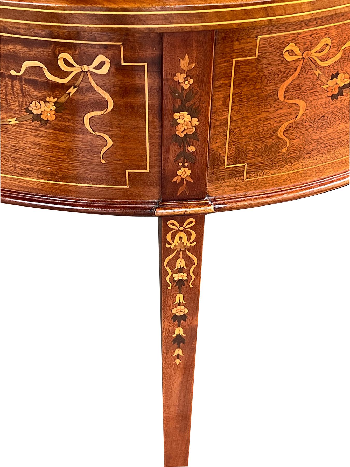 Edwardian Inlaid Mahogany Carlton House Writing Desk with Marquetry Inlay 12
