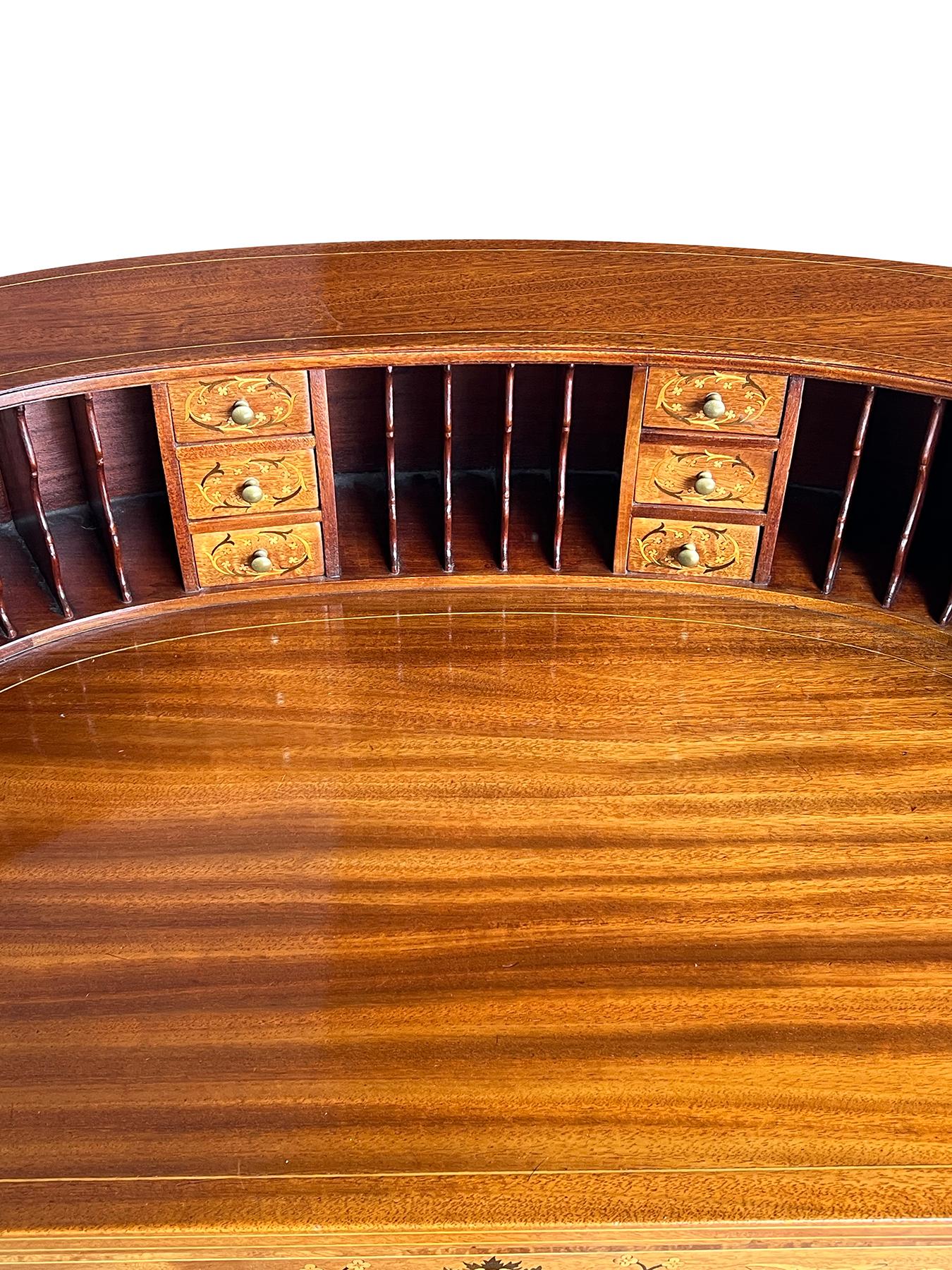 Early 20th Century Edwardian Inlaid Mahogany Carlton House Writing Desk with Marquetry Inlay