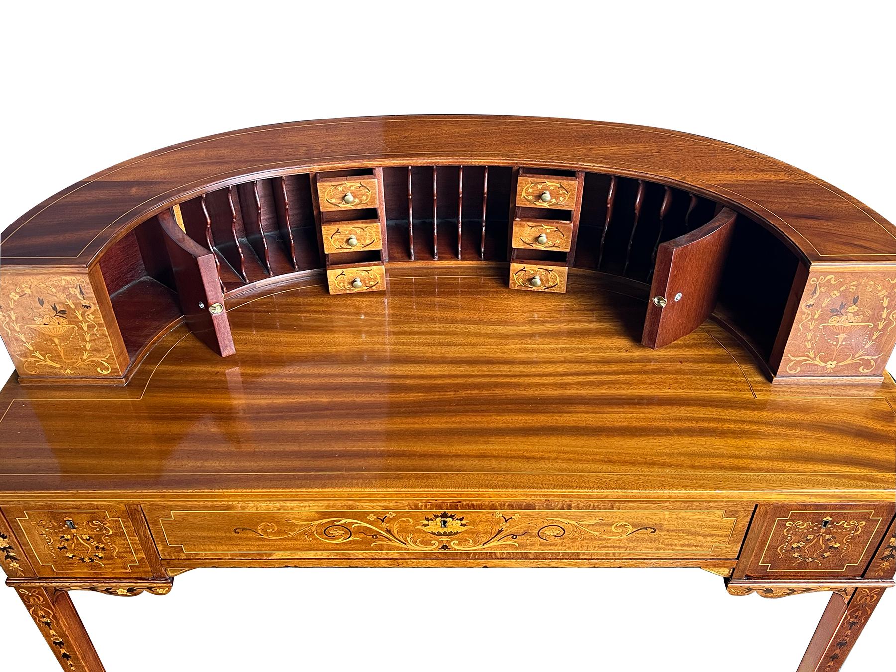Edwardian Inlaid Mahogany Carlton House Writing Desk with Marquetry Inlay 2