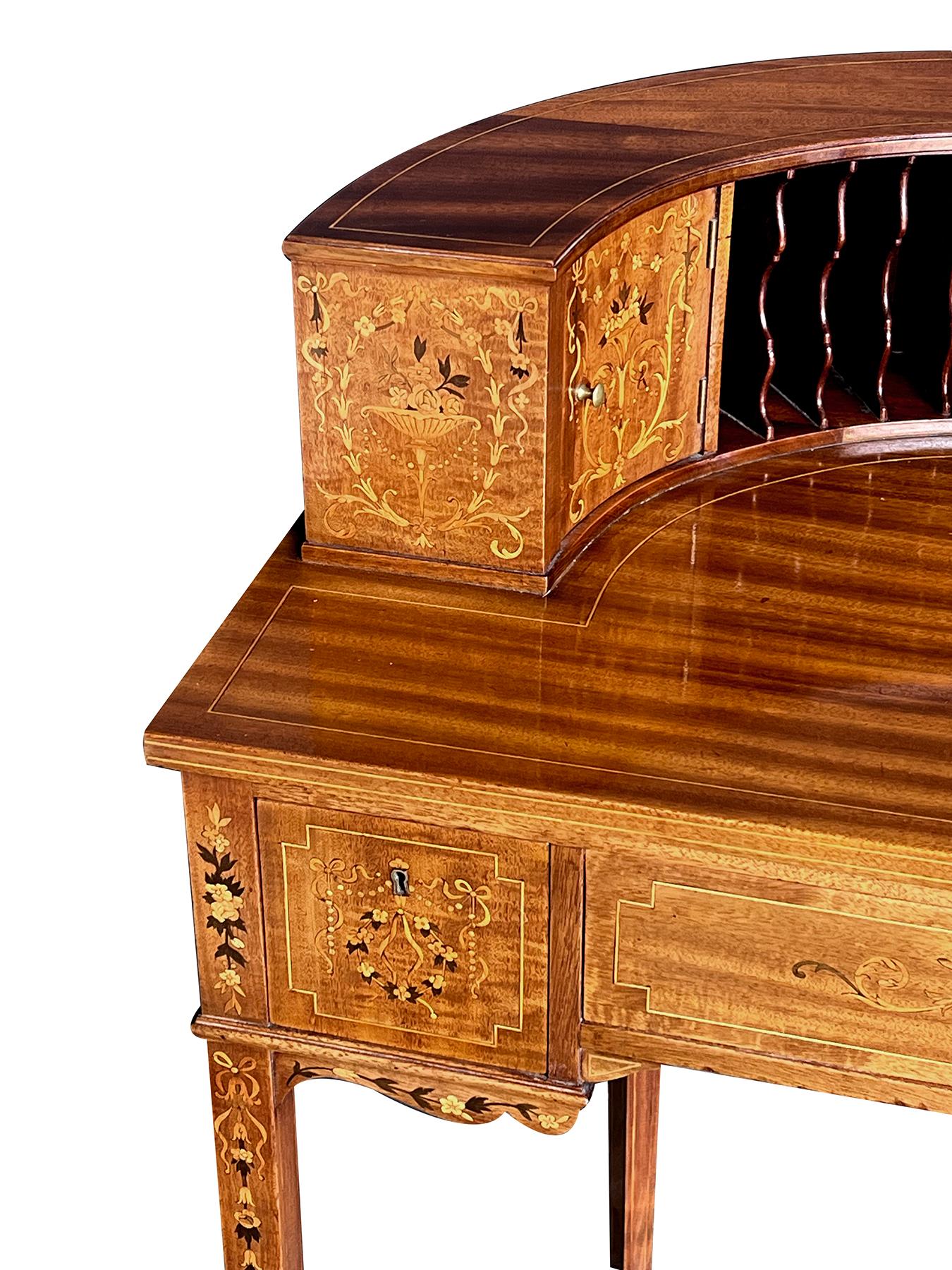 Edwardian Inlaid Mahogany Carlton House Writing Desk with Marquetry Inlay 3