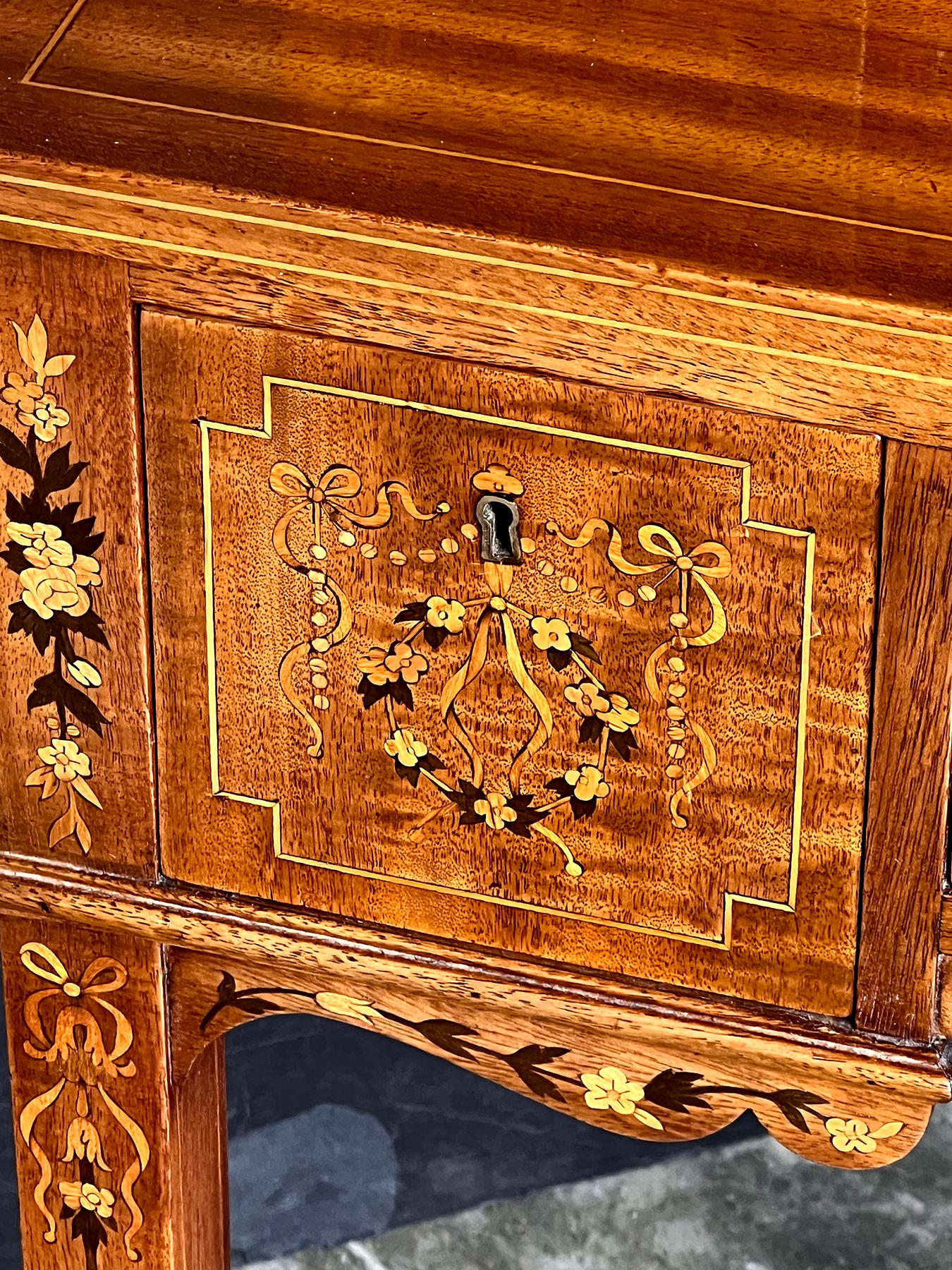 Edwardian Inlaid Mahogany Carlton House Writing Desk with Marquetry Inlay 4