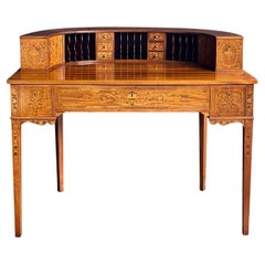 Edwardian Inlaid Mahogany Carlton House Writing Desk with Marquetry Inlay