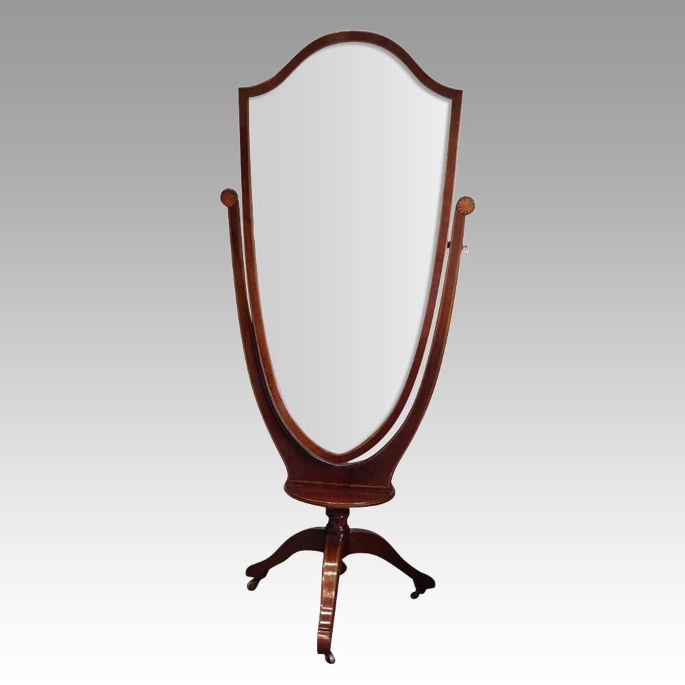 Edwardian inlaid mahogany cheval mirror For Sale 1
