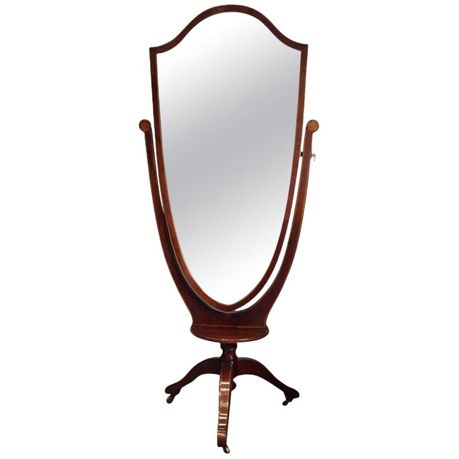 Edwardian inlaid mahogany cheval mirror For Sale