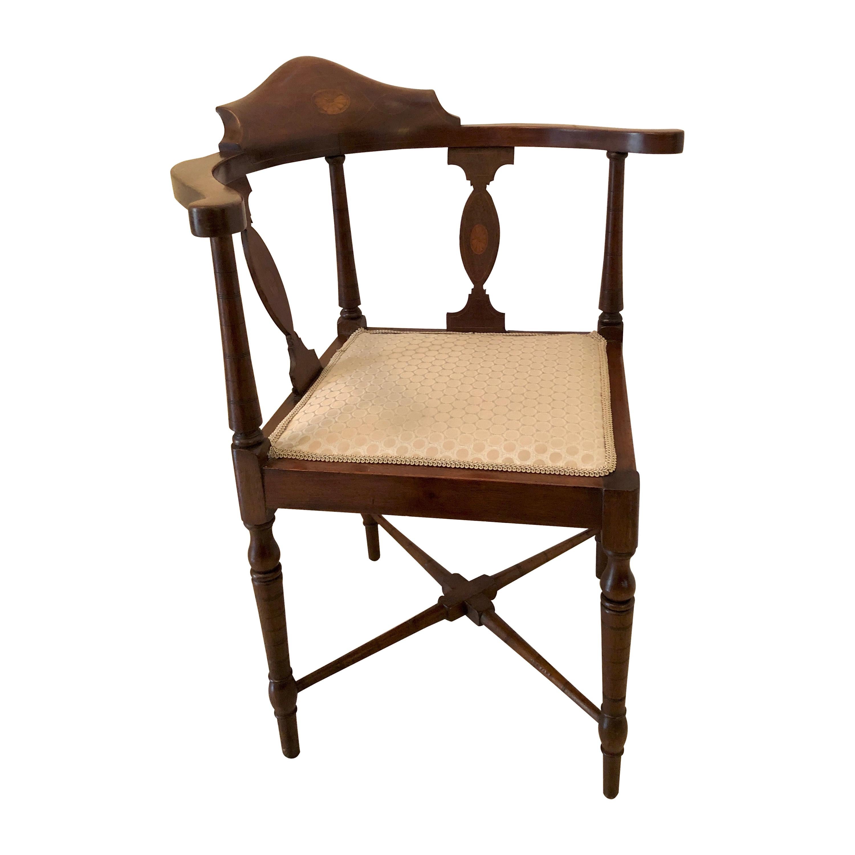 Antique Edwardian Inlaid Mahogany Corner Chair For Sale