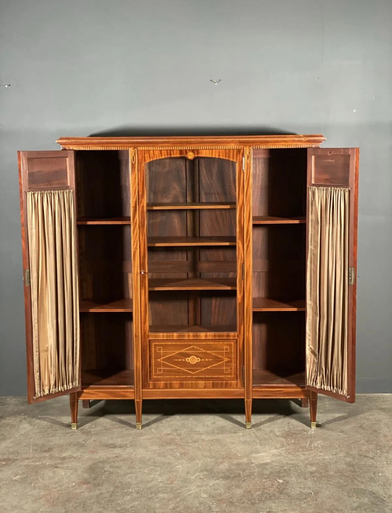 British Edwardian Inlaid Mahogany Display Cabinet For Sale