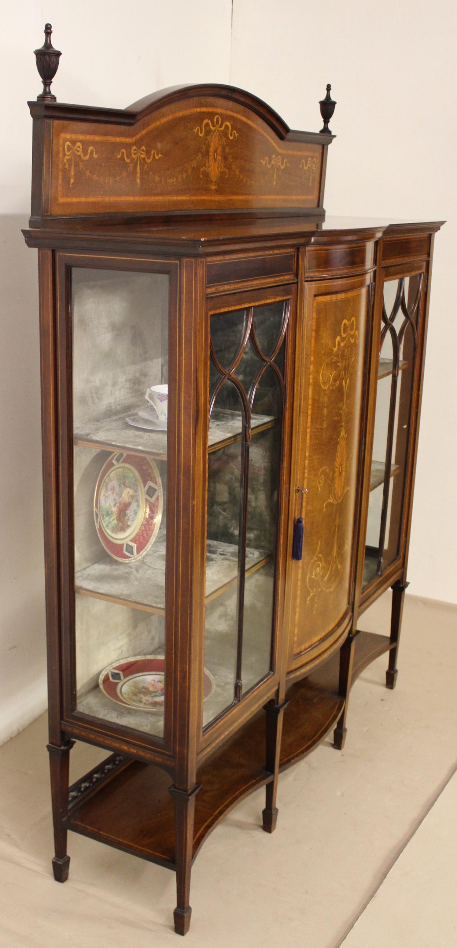 20th Century Edwardian Inlaid Mahogany Display Cabinet For Sale