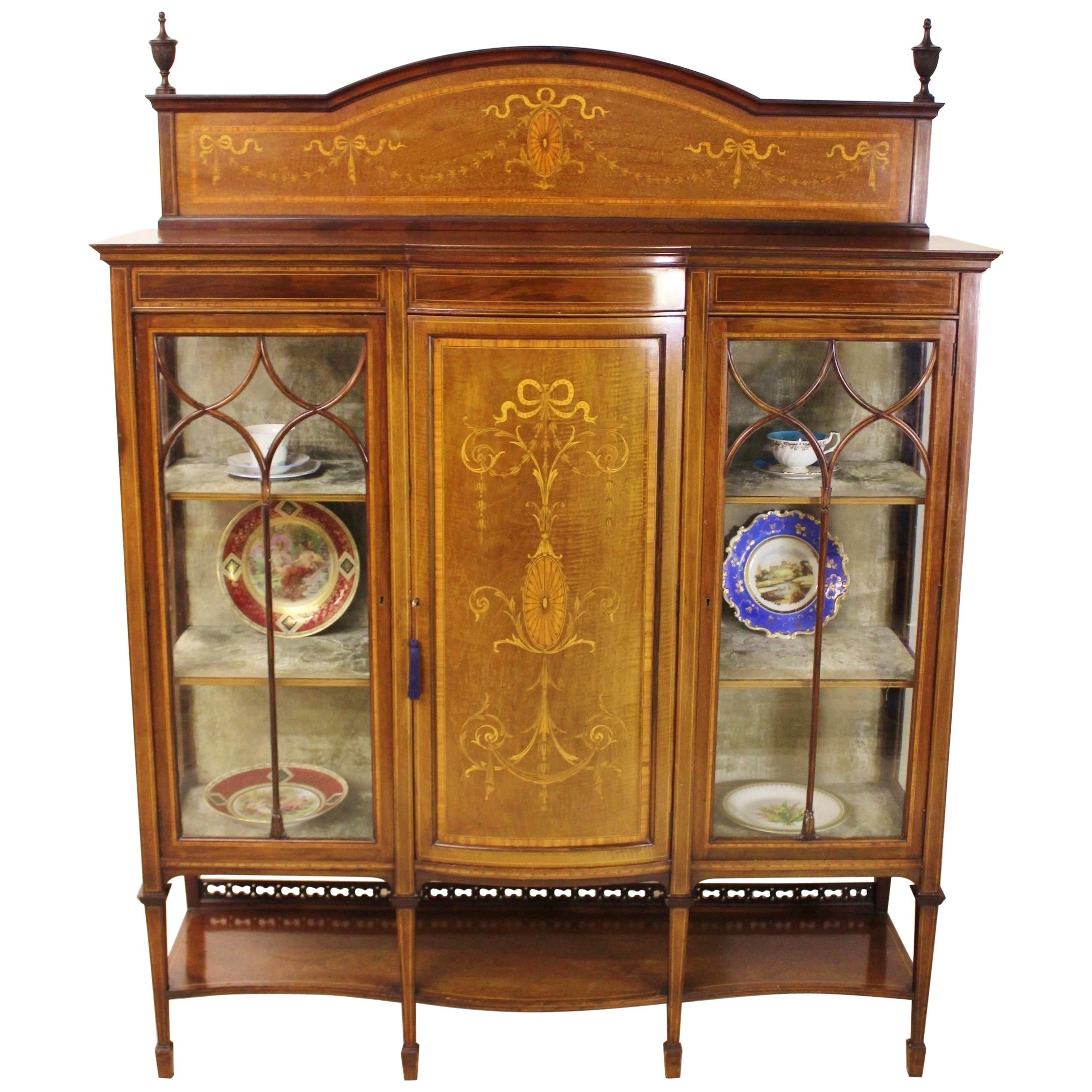 Edwardian Inlaid Mahogany Display Cabinet For Sale