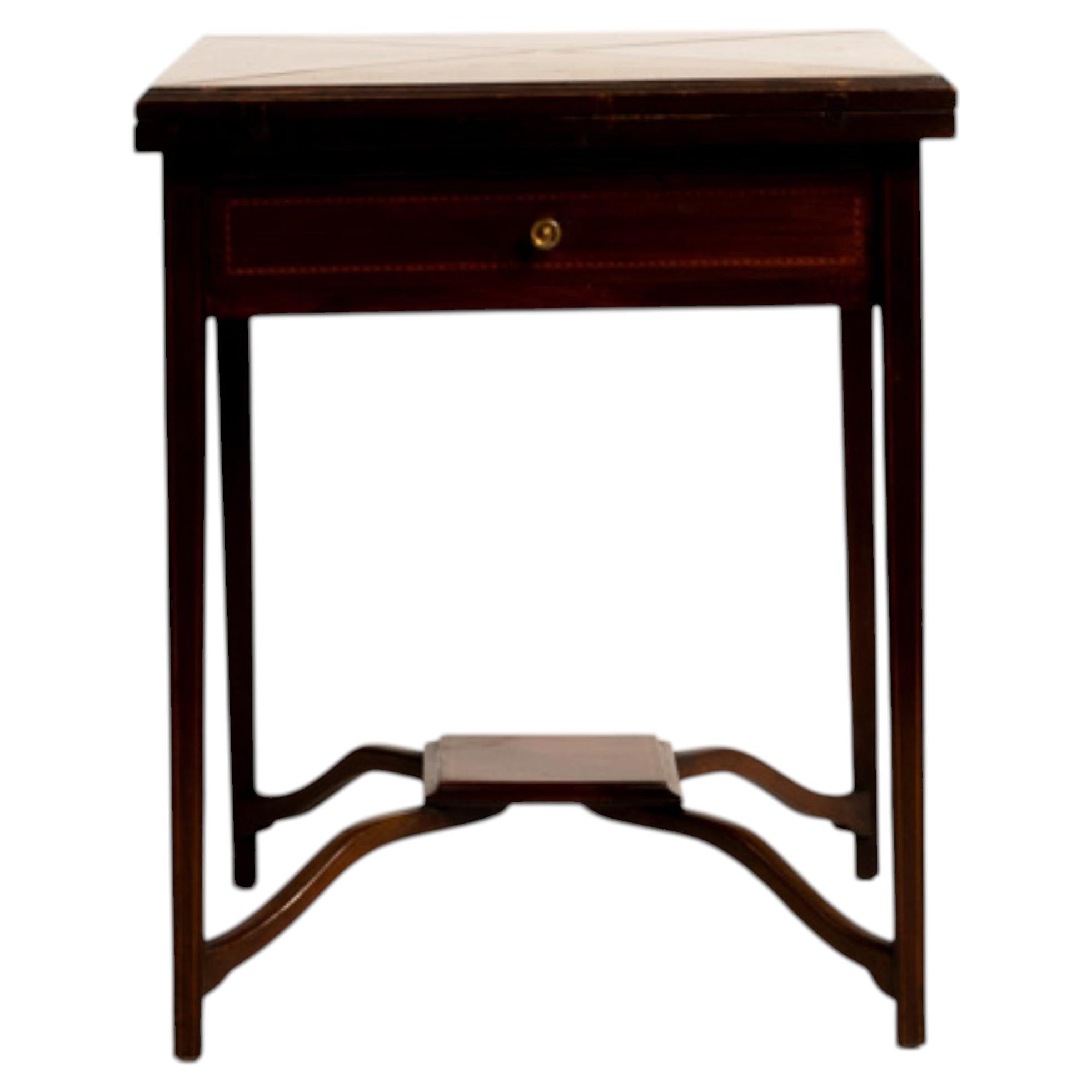 Edwardian Inlaid Mahogany Envelope Card Table, UK, 19th Century
