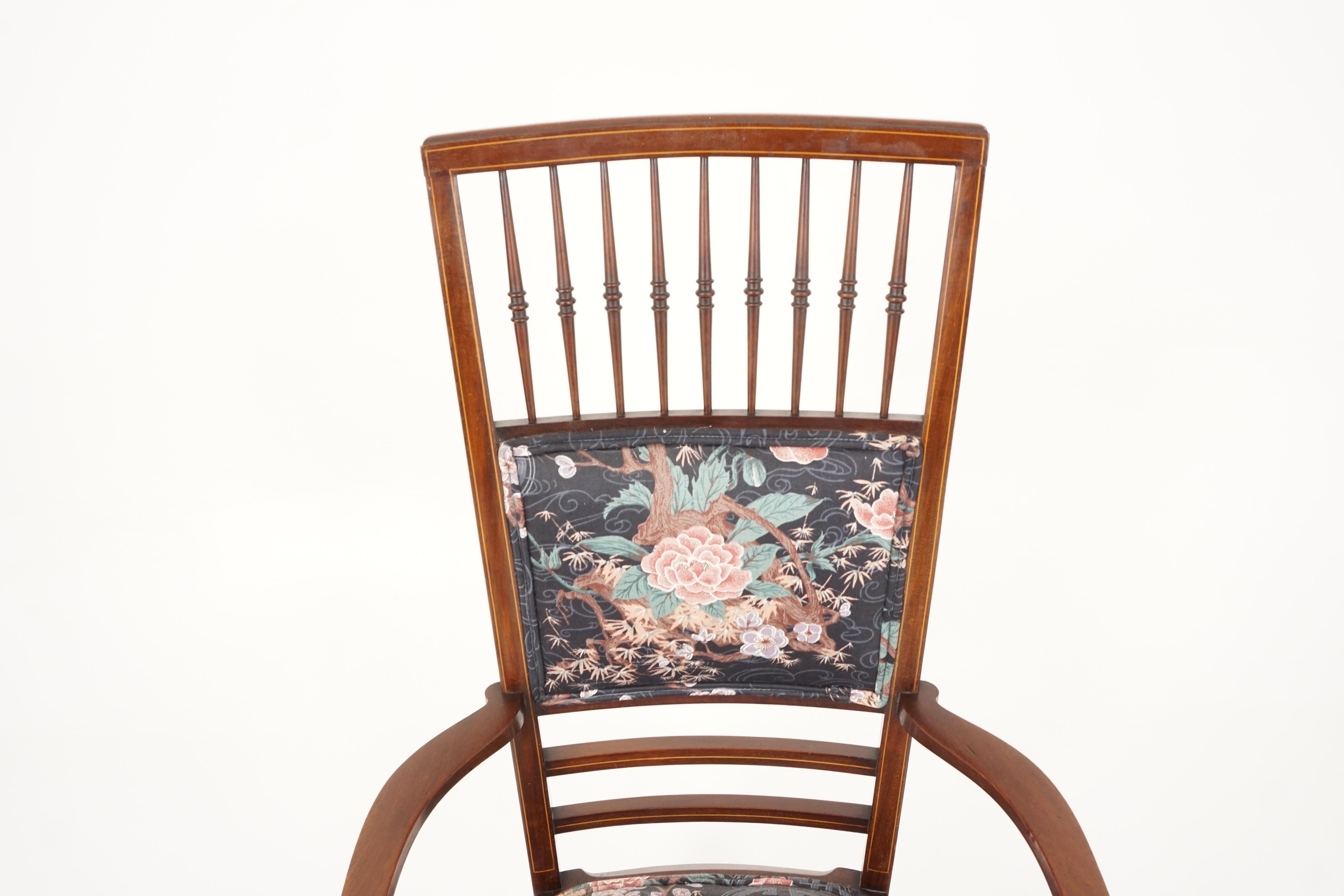 Hand-Crafted Edwardian Inlaid Walnut High Back Occasional Arm Chair, Scotland 1910, B2505