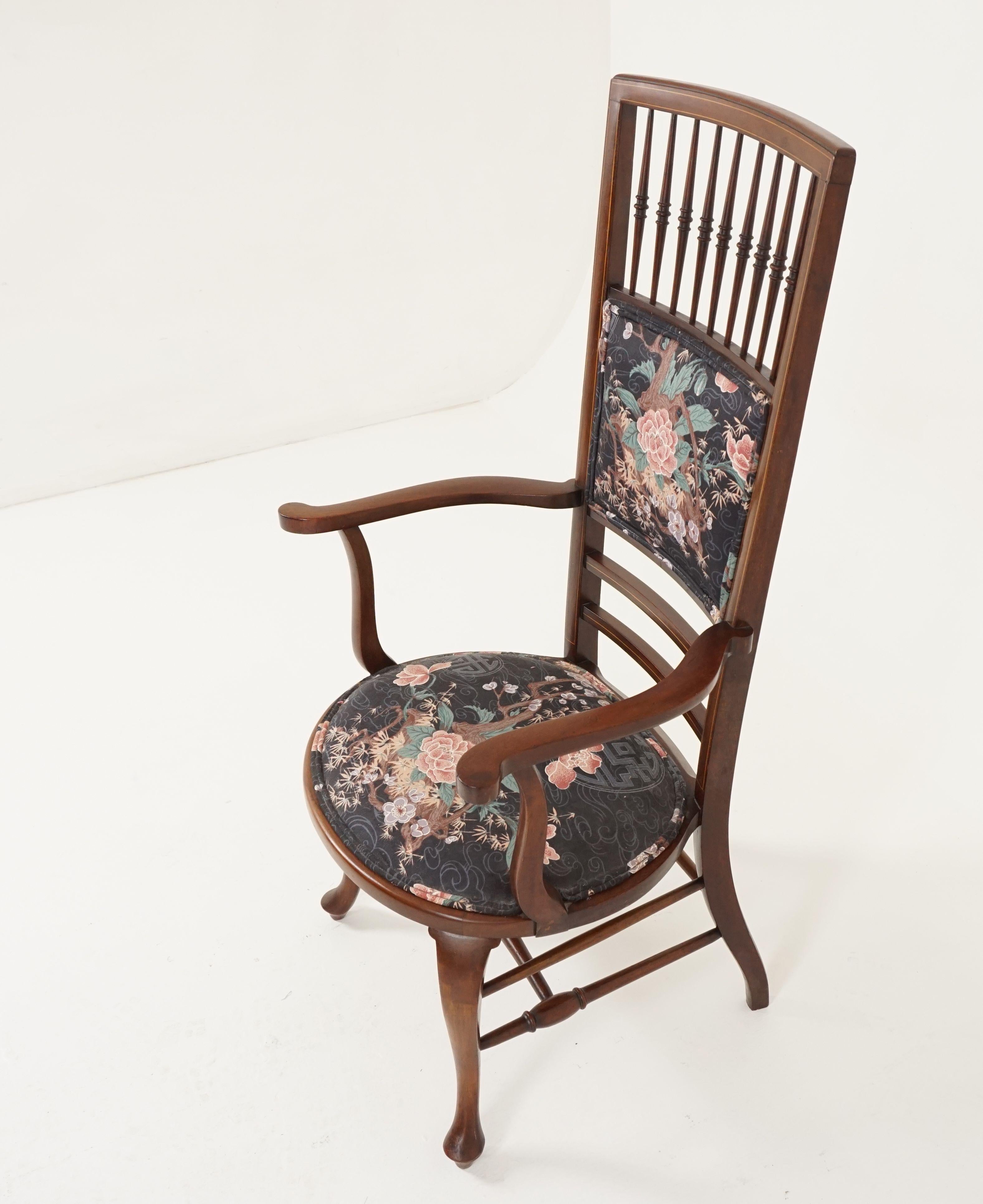 Edwardian Inlaid Walnut High Back Occasional Arm Chair, Scotland 1910, B2505 1