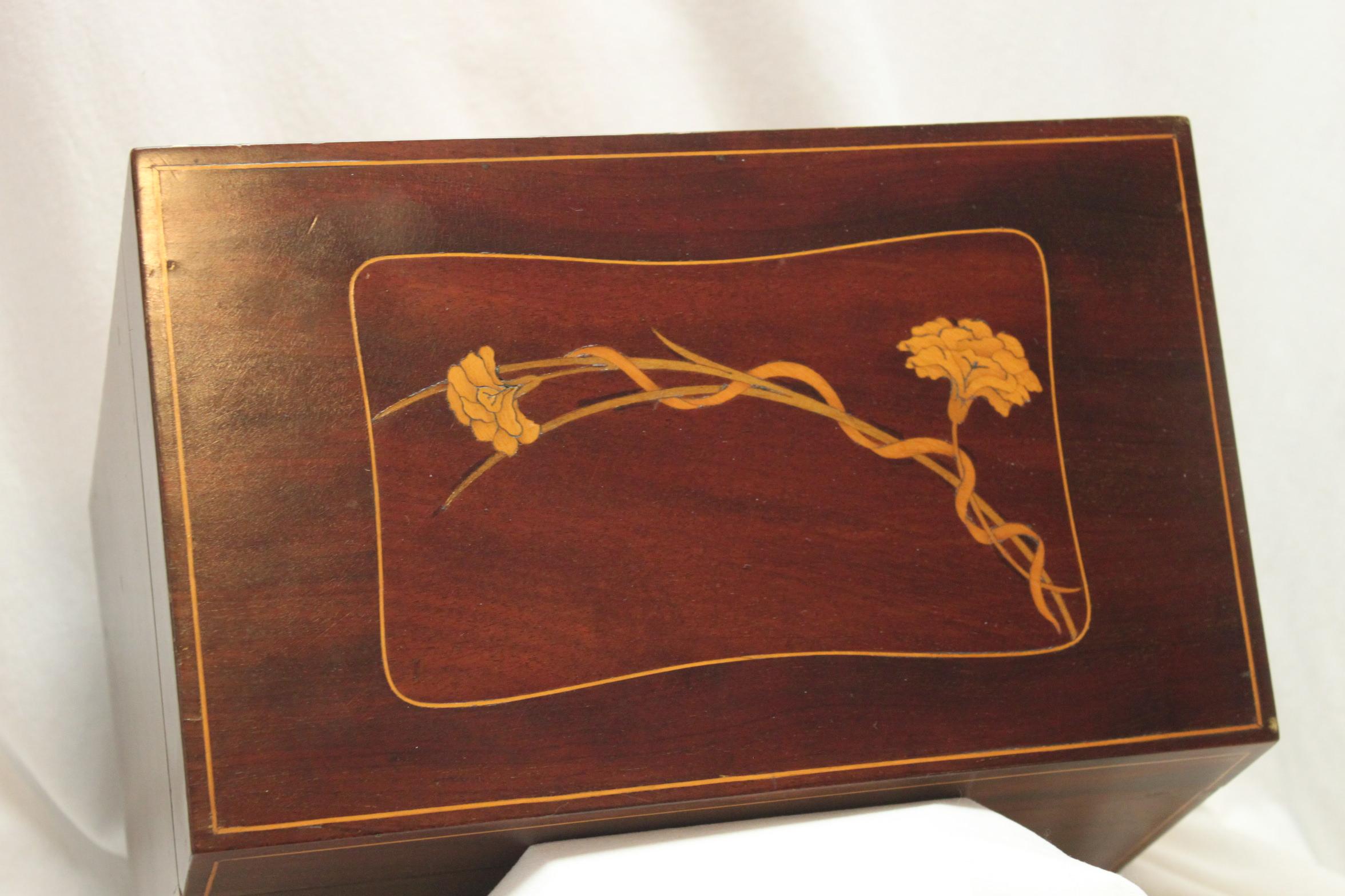 Art Nouveau Edwardian Inlaid Mahogany Ladies Stationery Box For Sale