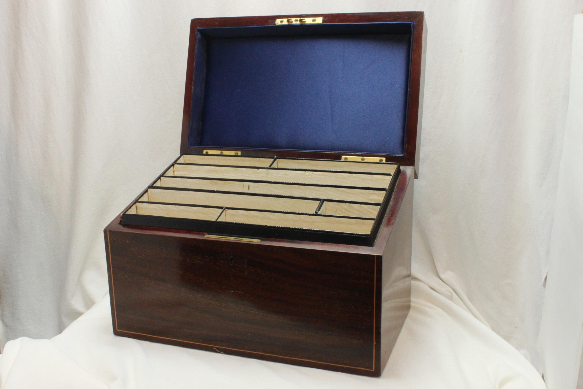 English Edwardian Inlaid Mahogany Ladies Stationery Box For Sale