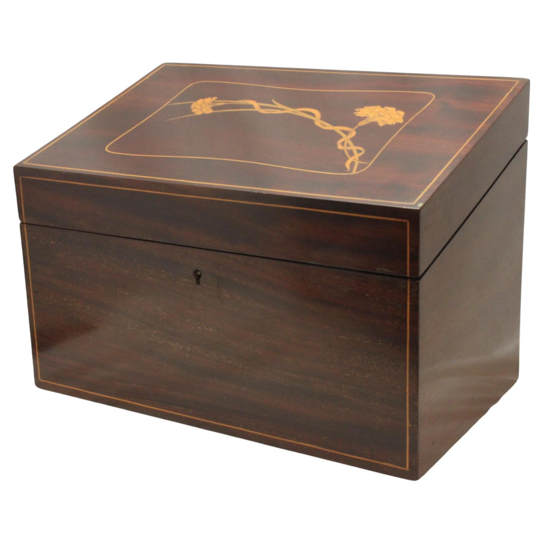 Edwardian Inlaid Mahogany Ladies Stationery Box For Sale