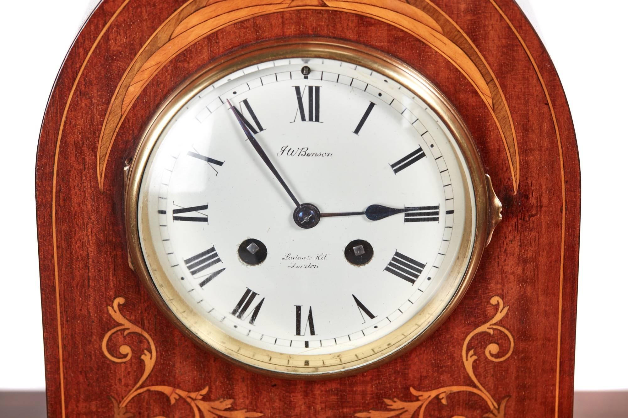 European Edwardian Inlaid Mahogany Mantel Clock