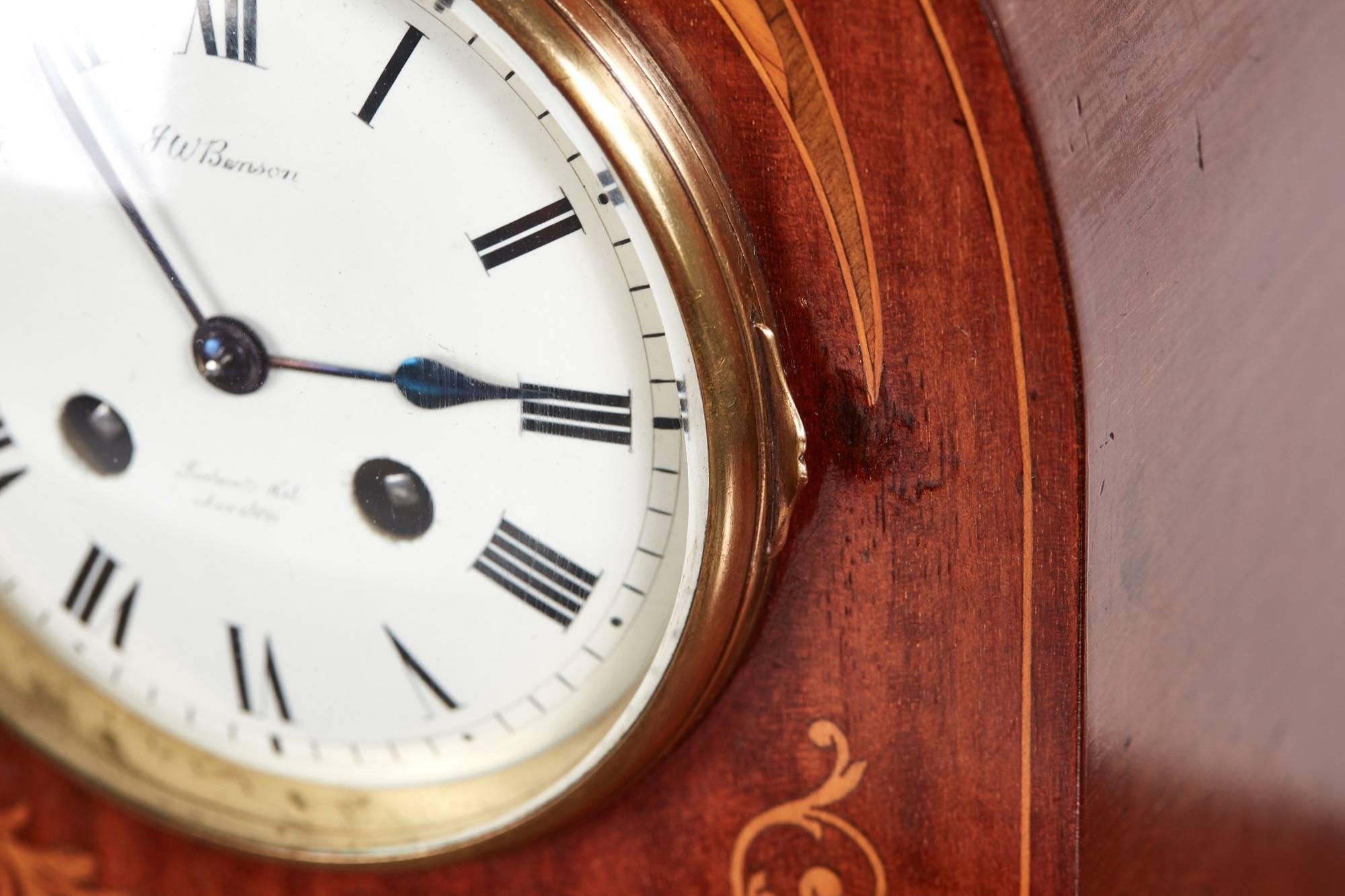 Edwardian Inlaid Mahogany Mantel Clock In Excellent Condition In Stutton, GB