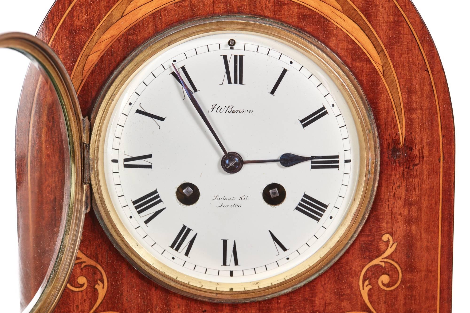 Early 20th Century Edwardian Inlaid Mahogany Mantel Clock