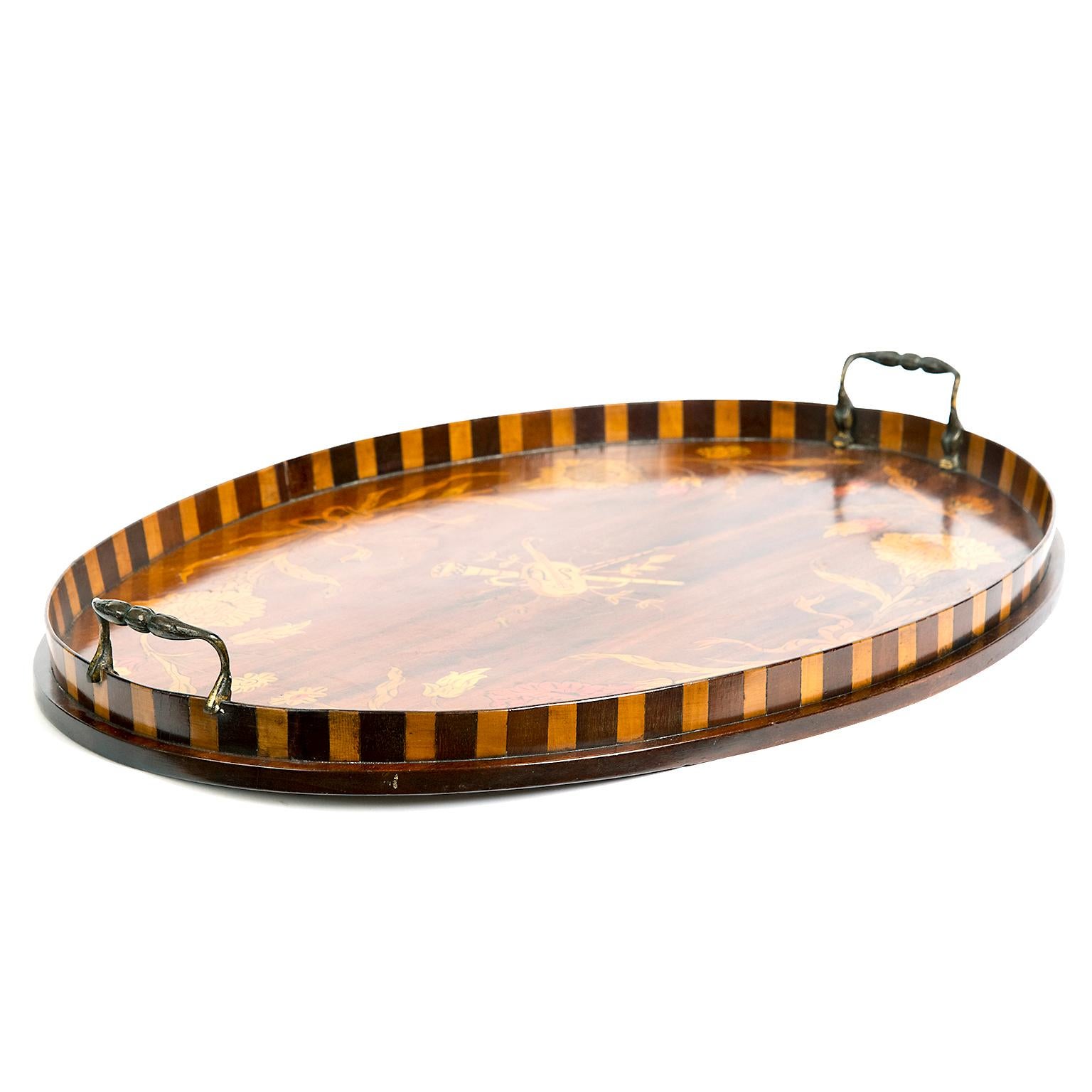 English Edwardian Inlaid Mahogany Oval Tray, England