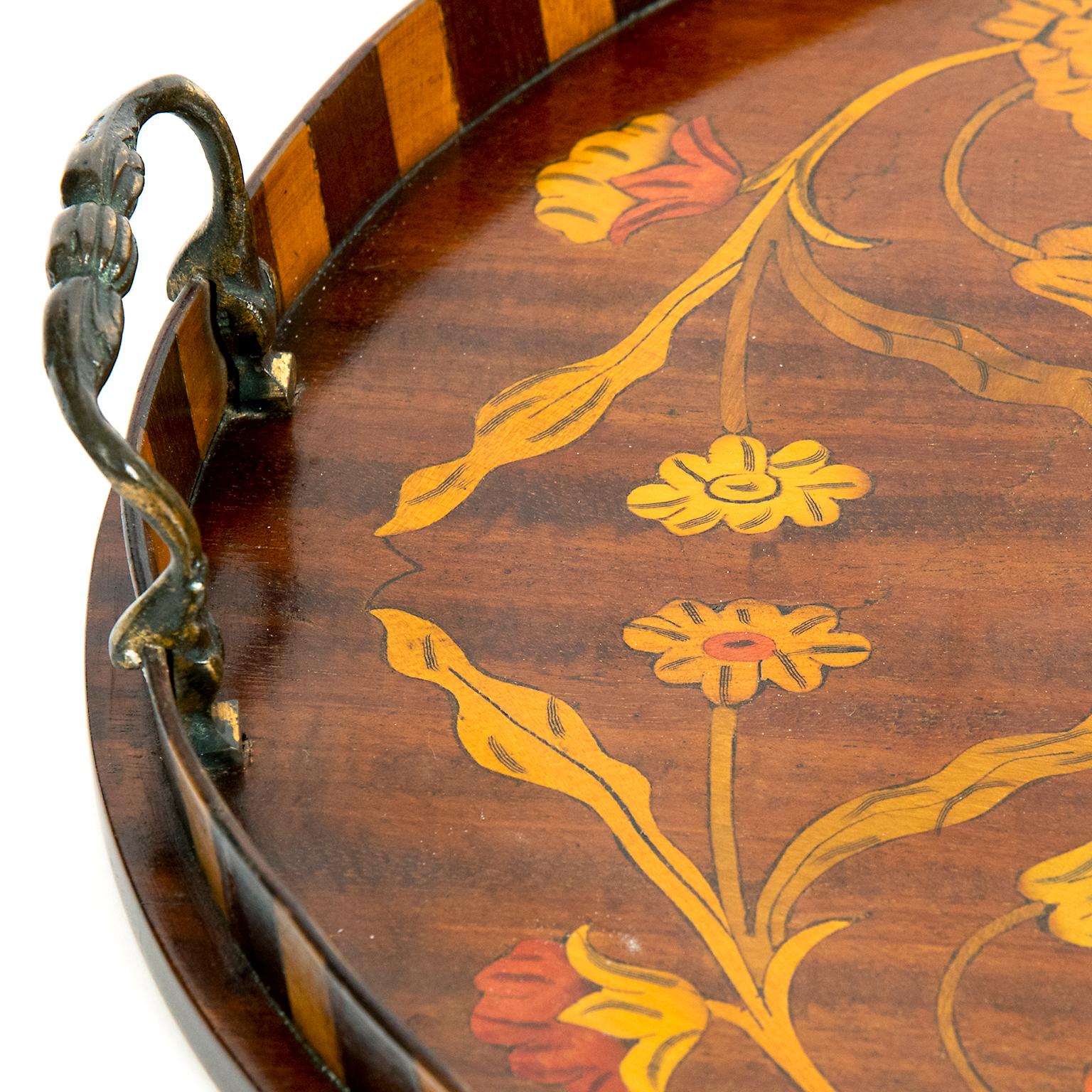 Early 20th Century Edwardian Inlaid Mahogany Oval Tray, England