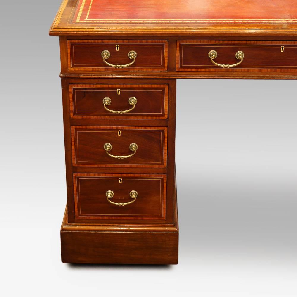 Early 20th Century Edwardian Inlaid Mahogany Pedestal Desk