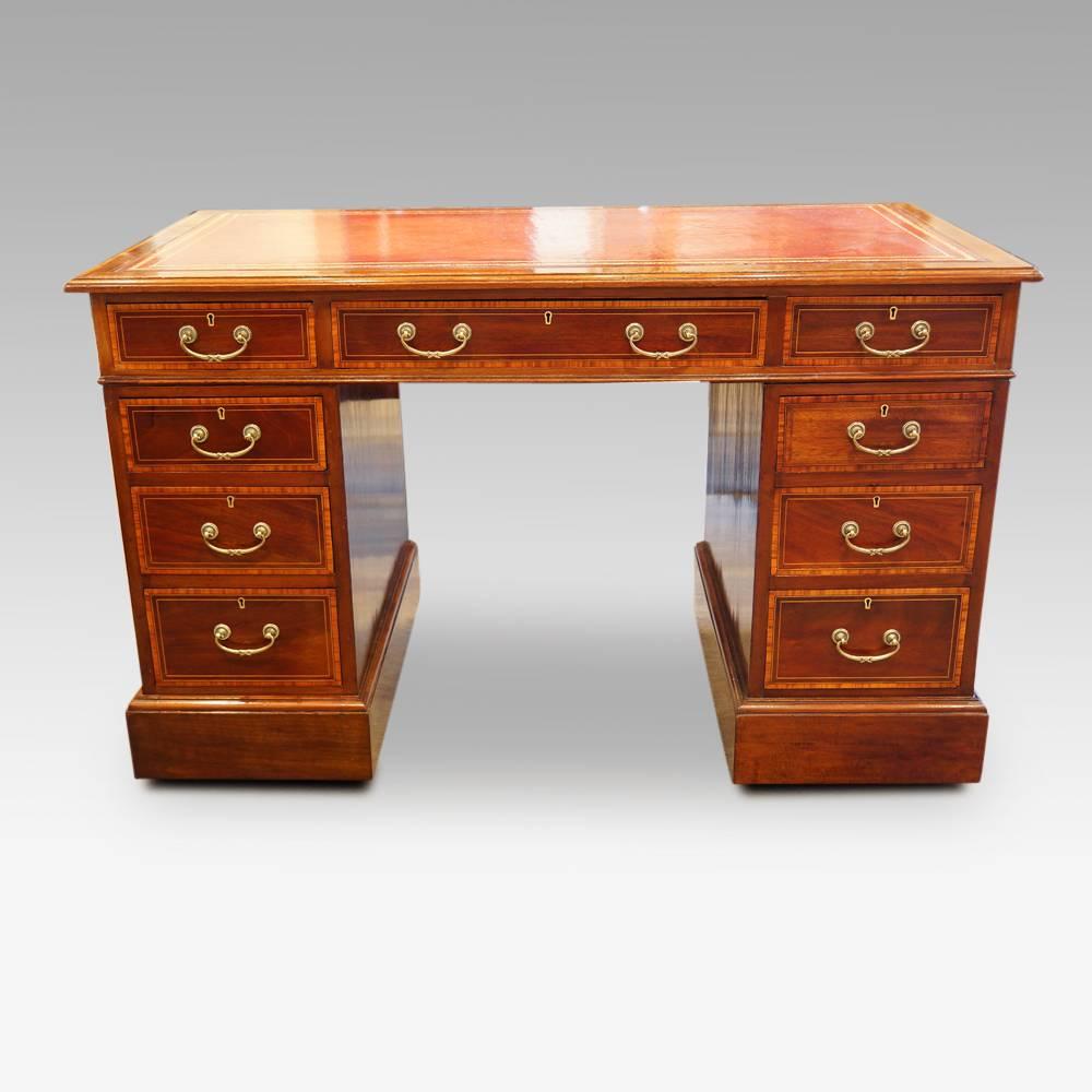 Edwardian Inlaid Mahogany Pedestal Desk 1