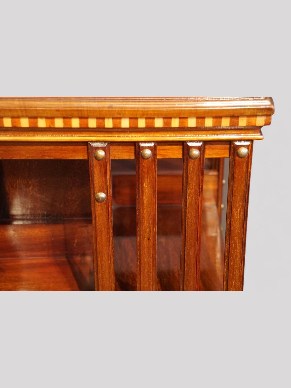 English Edwardian inlaid mahogany revolving bookcase For Sale