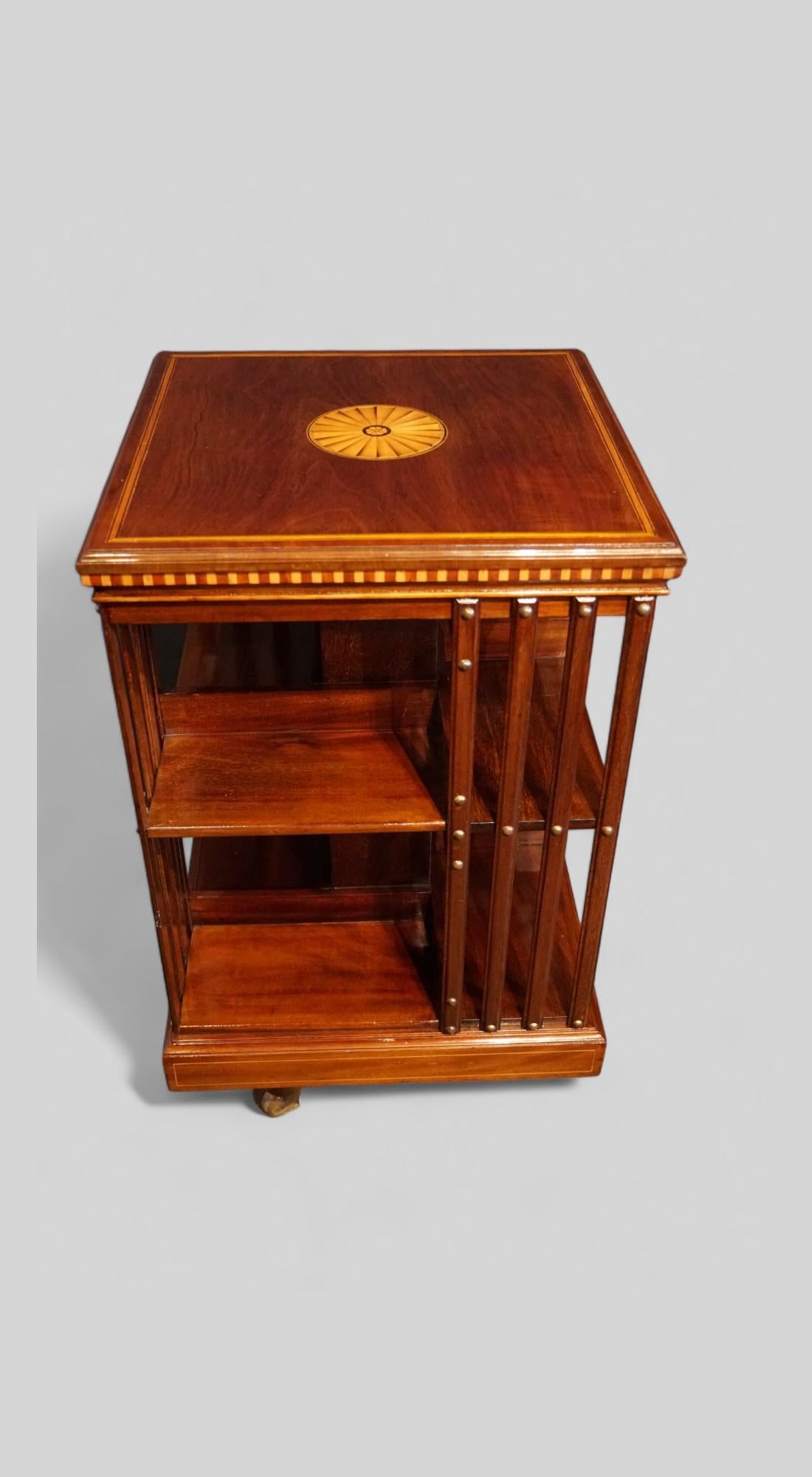 Early 20th Century Edwardian inlaid mahogany revolving bookcase For Sale