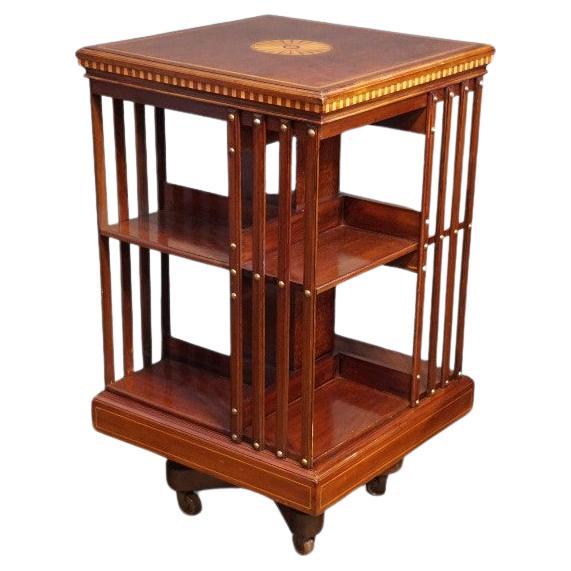 Edwardian inlaid mahogany revolving bookcase For Sale