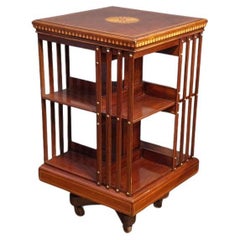 Antique Edwardian inlaid mahogany revolving bookcase