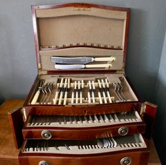 Edwardian Inlaid Mahogany Serpentine Wellington Cutlery Canteen, Francis Newton