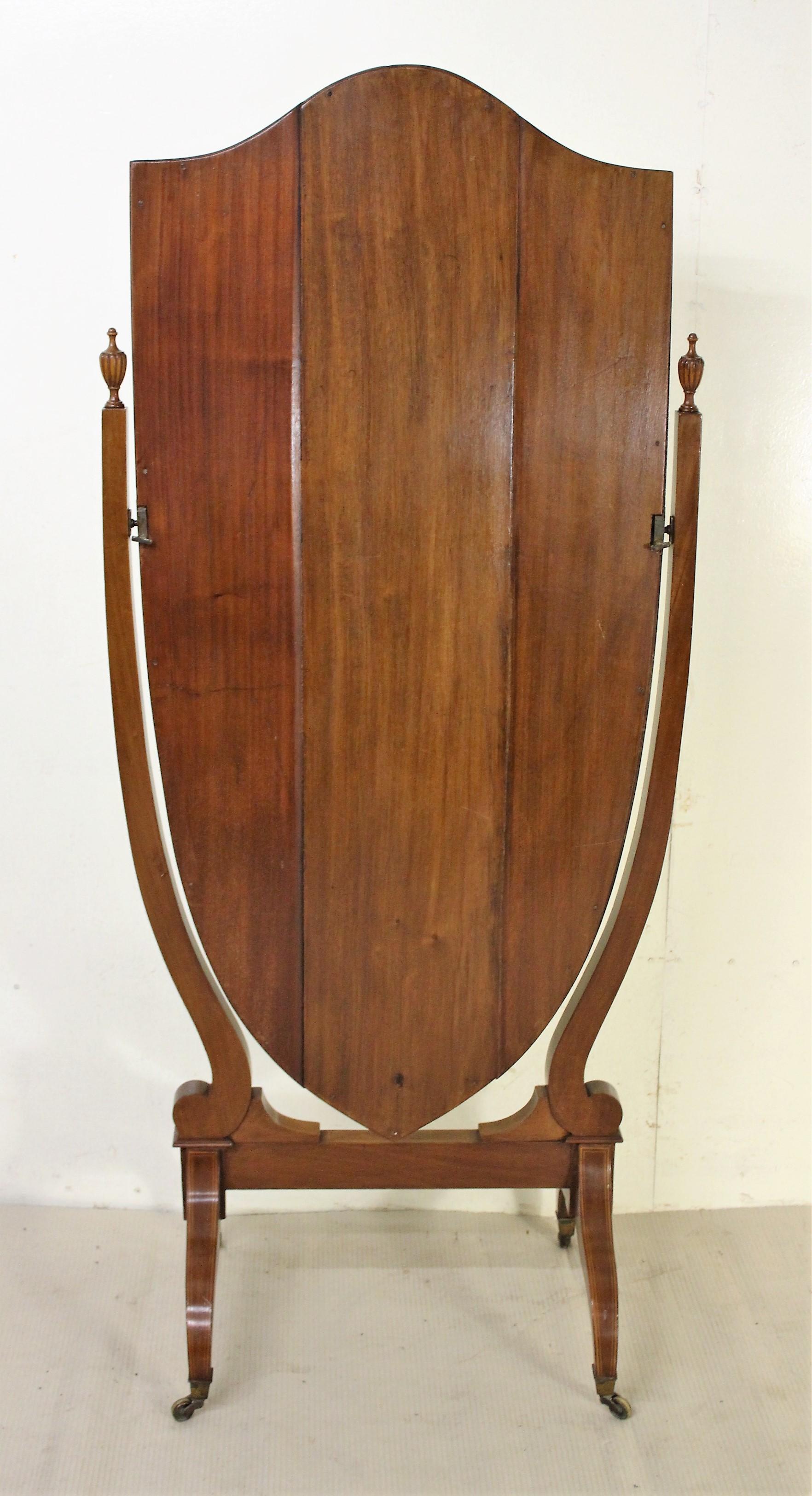 Edwardian Inlaid Mahogany Shield Shaped Cheval Dressing Mirror 5