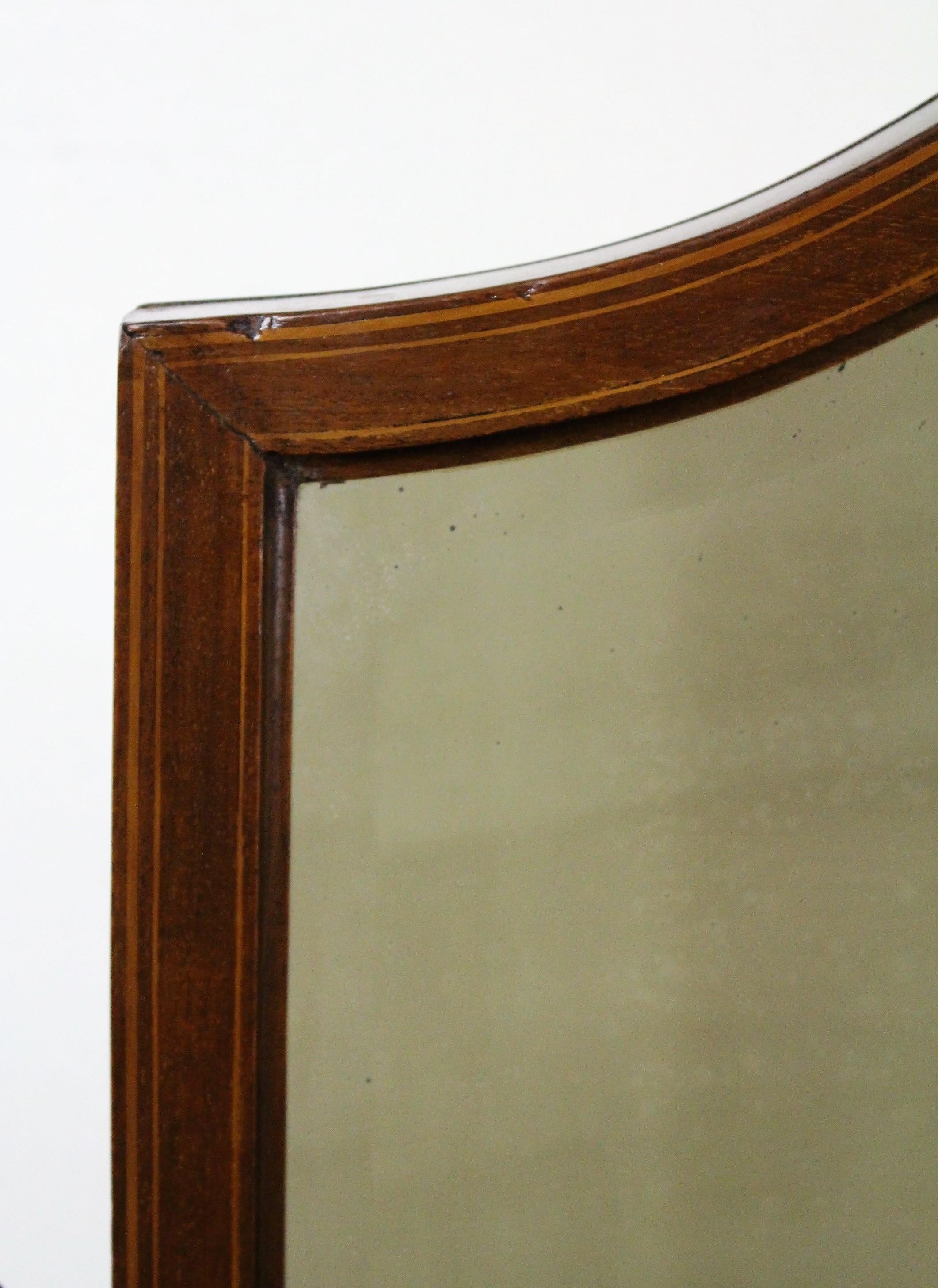 Sheraton Edwardian Inlaid Mahogany Shield Shaped Cheval Dressing Mirror