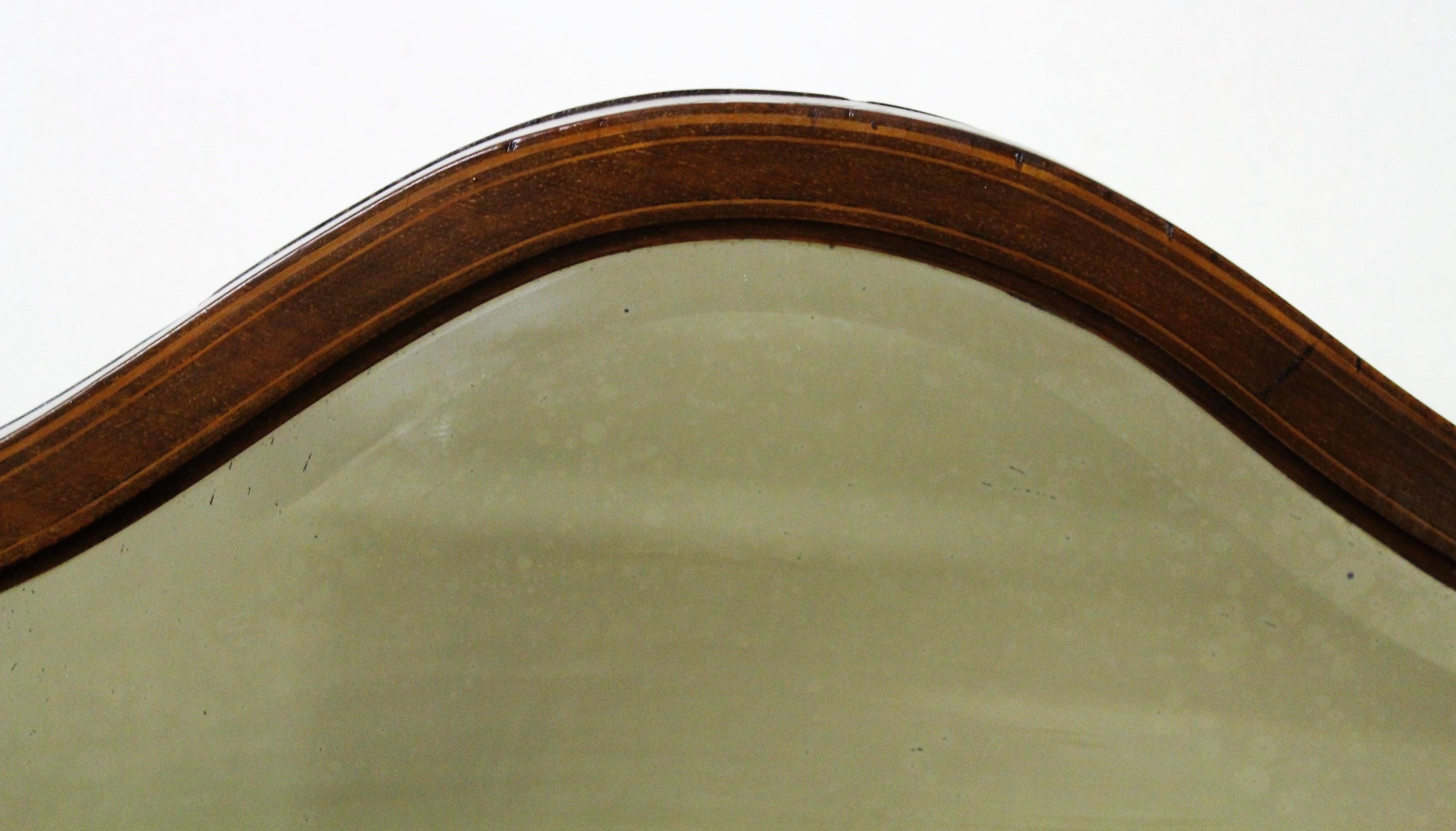 English Edwardian Inlaid Mahogany Shield Shaped Cheval Dressing Mirror
