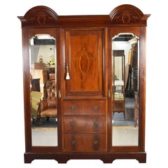 Edwardian Inlaid Mahogany Triple Wardrobe