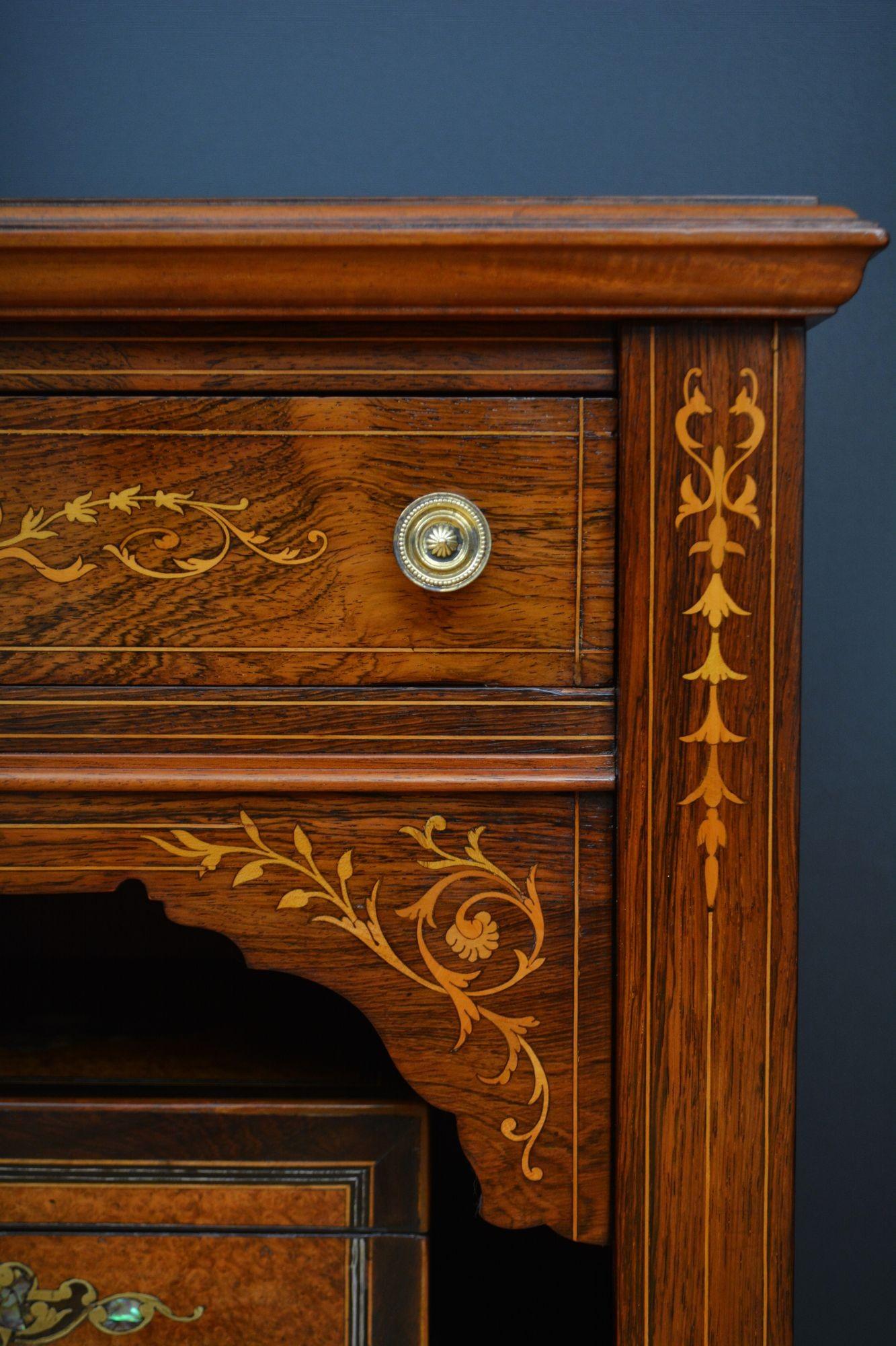 Edwardian Inlaid Open Bookcase in Rosewood For Sale 7