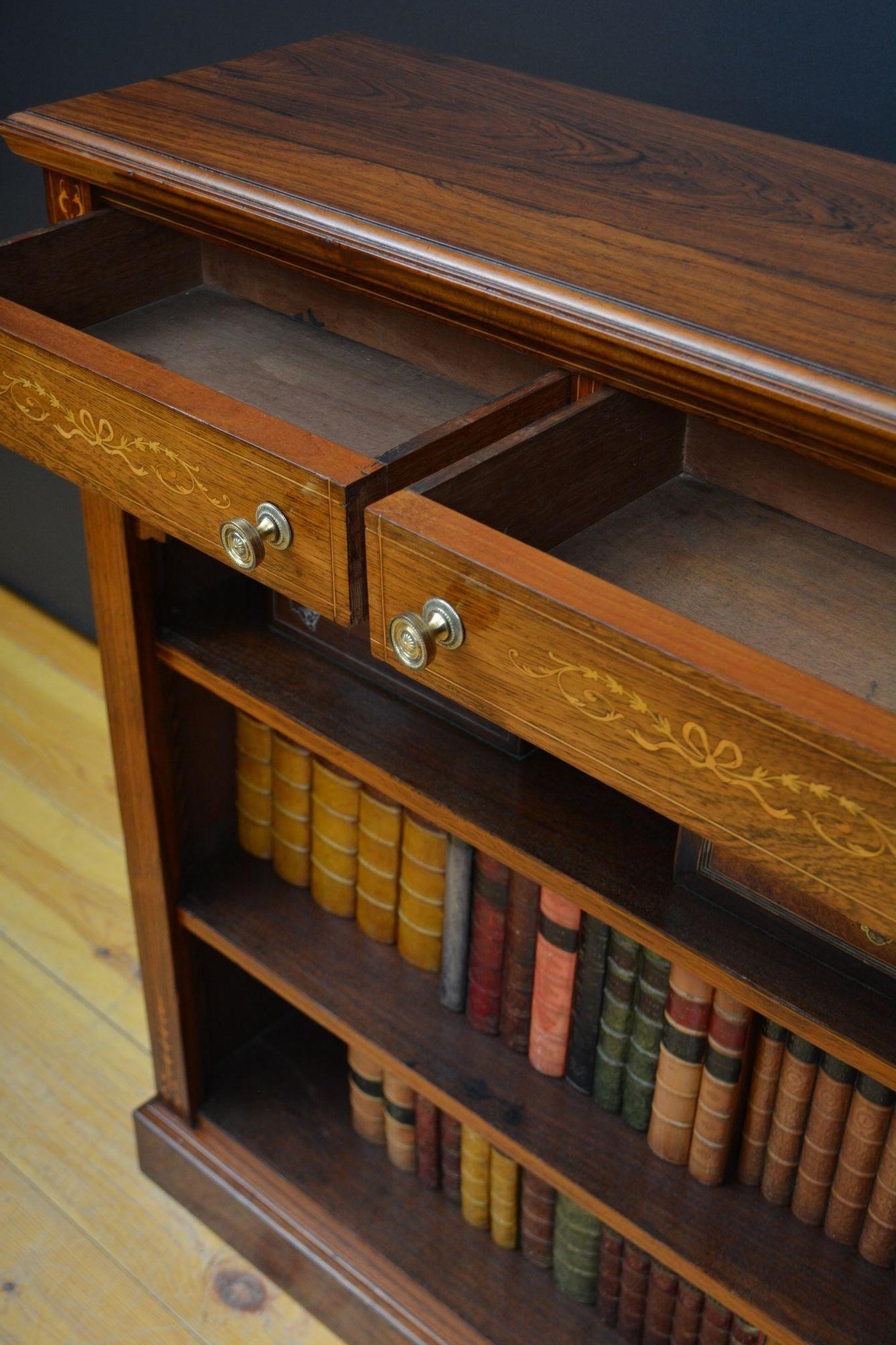 Edwardian Inlaid Open Bookcase in Rosewood For Sale 8