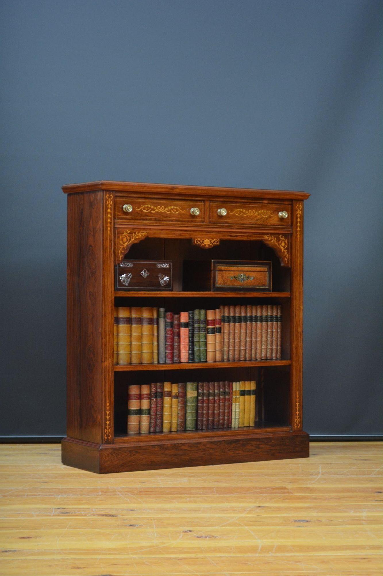 Edwardian Inlaid Open Bookcase in Rosewood In Good Condition For Sale In Whaley Bridge, GB