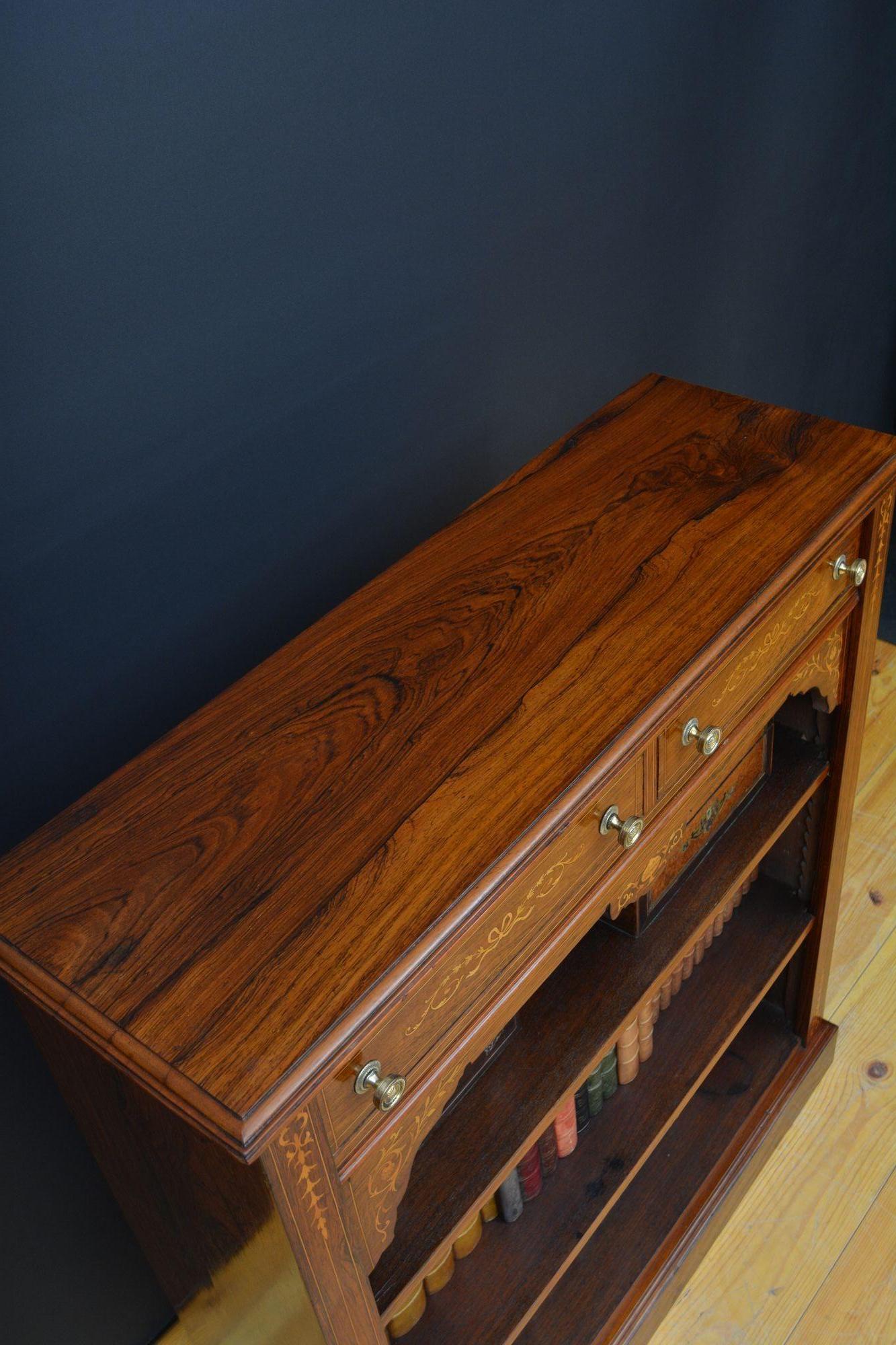 20th Century Edwardian Inlaid Open Bookcase in Rosewood For Sale