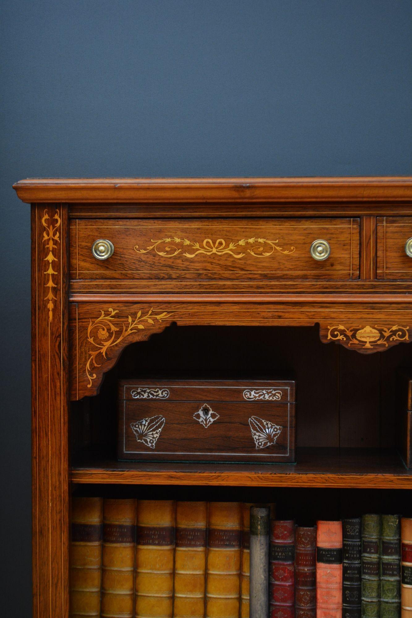 Edwardian Inlaid Open Bookcase in Rosewood For Sale 1