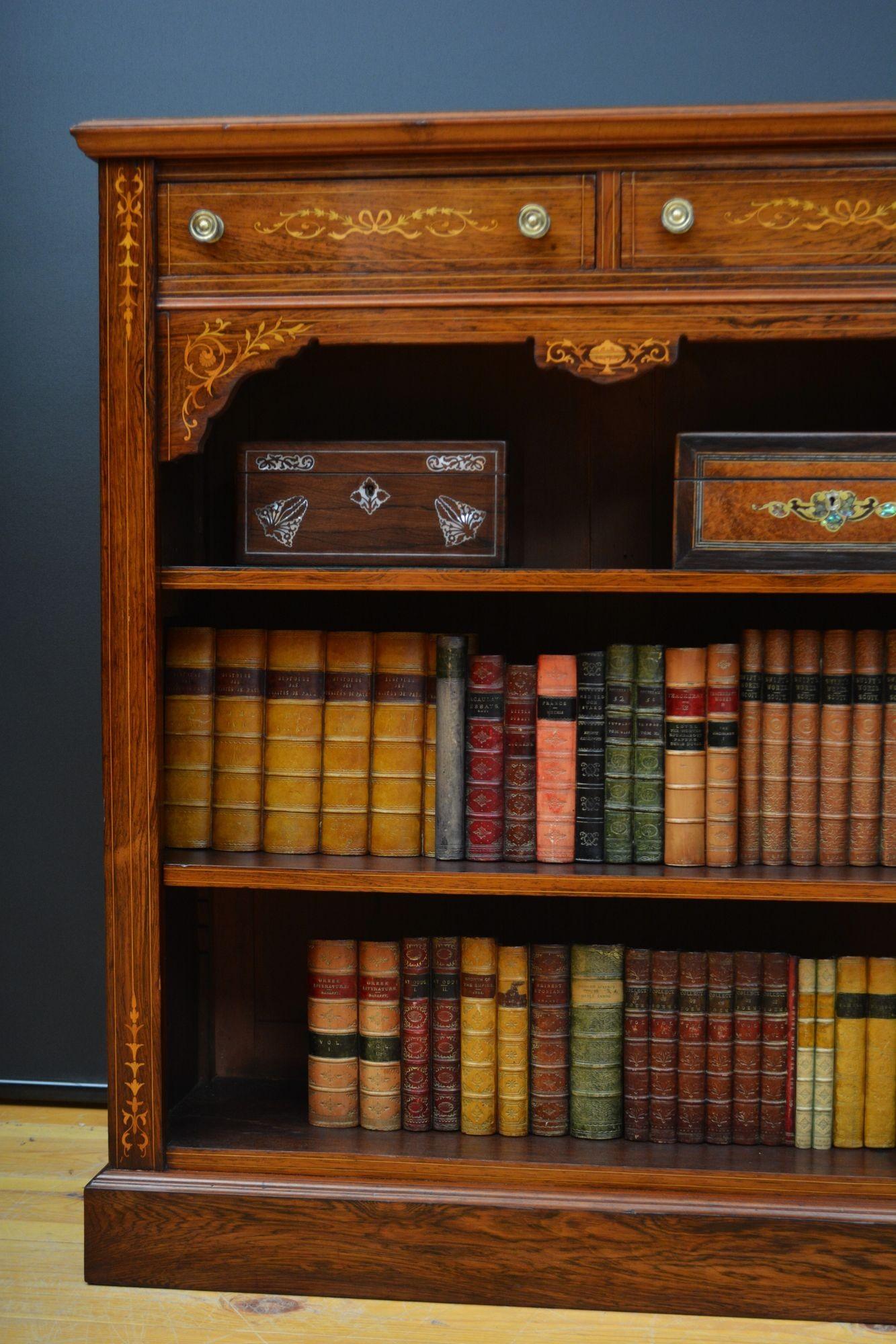 Edwardian Inlaid Open Bookcase in Rosewood For Sale 2
