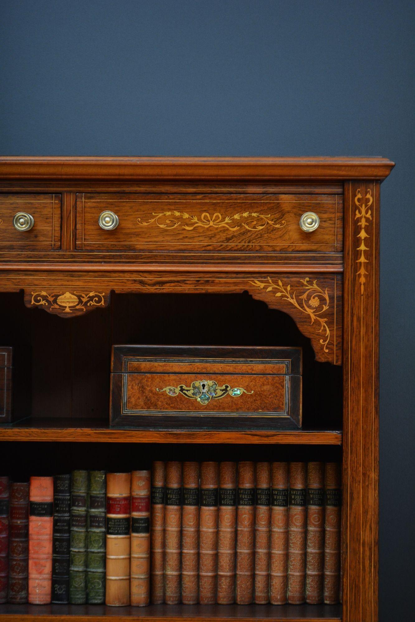 Edwardian Inlaid Open Bookcase in Rosewood For Sale 3
