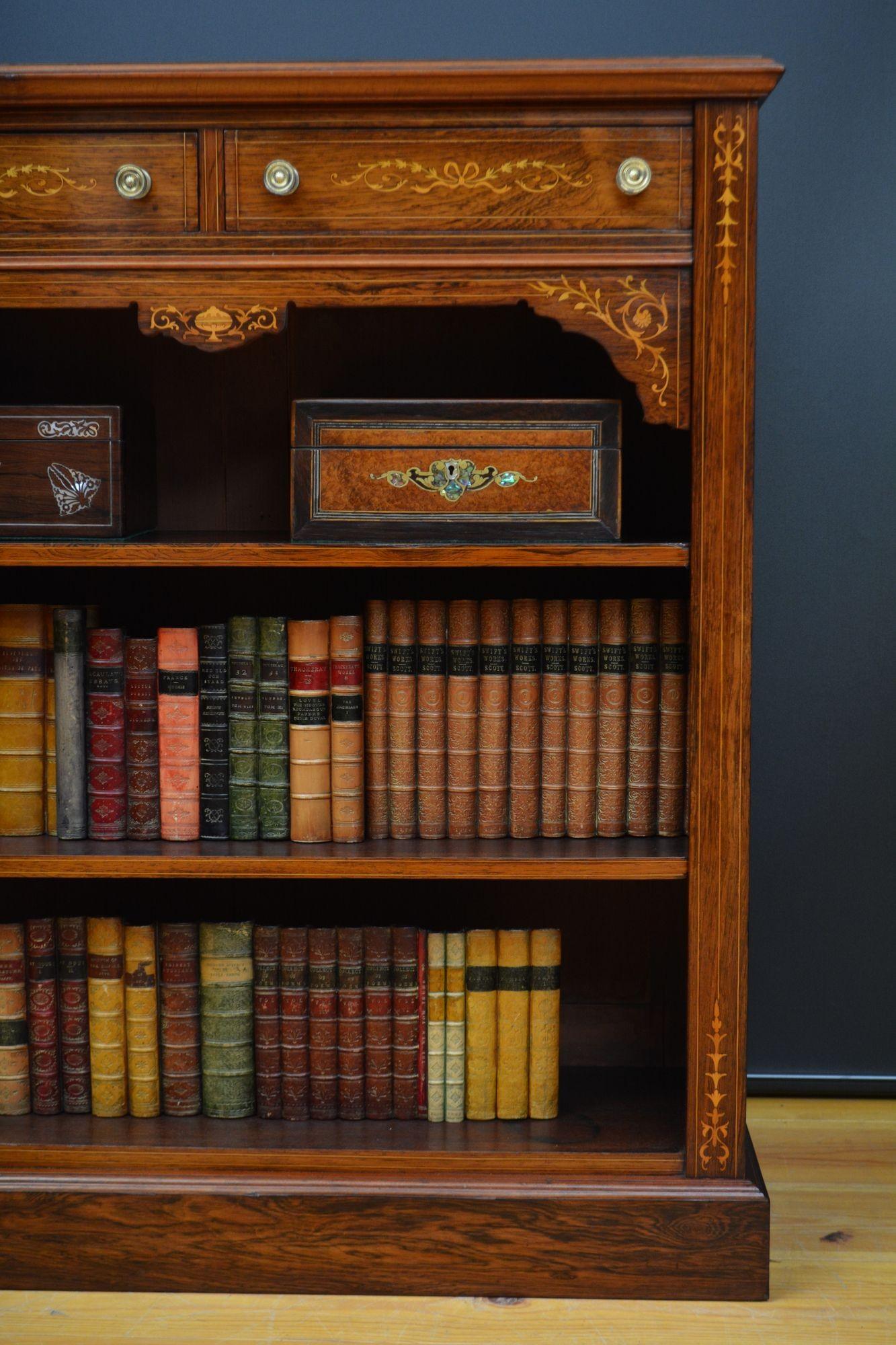 Edwardian Inlaid Open Bookcase in Rosewood For Sale 4