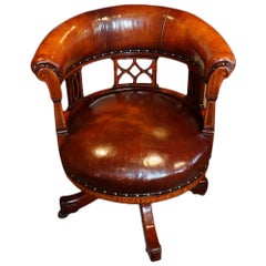 Antique Edwardian Inlaid Revolving Desk Chair